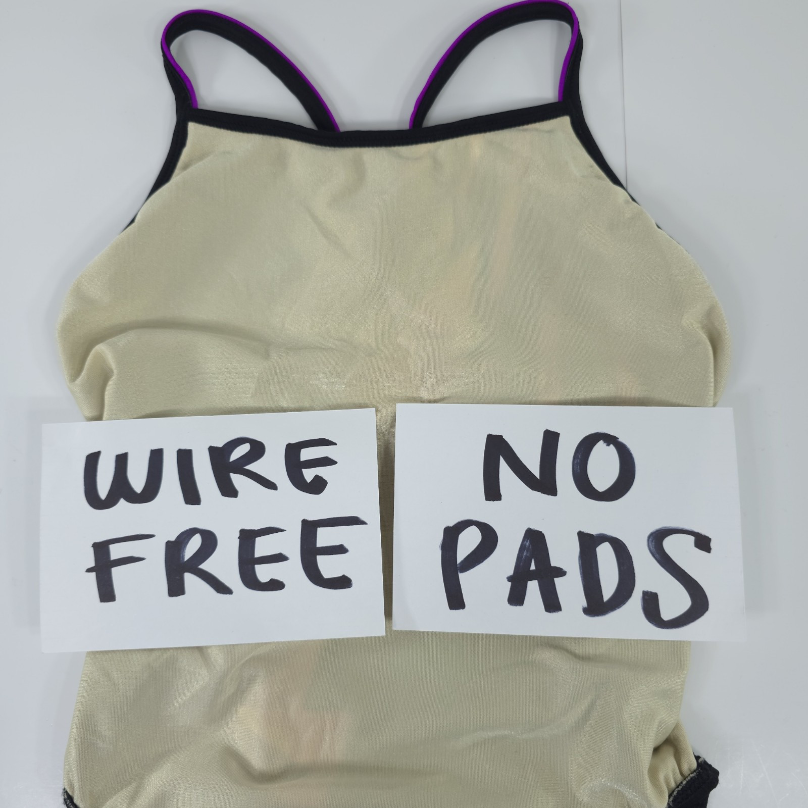 VINTAGE SPEEDO SWIMSUIT WOMENS SIZE 34 / 10 BLACK PINK PURPLE WIRE FREE UNPADDED