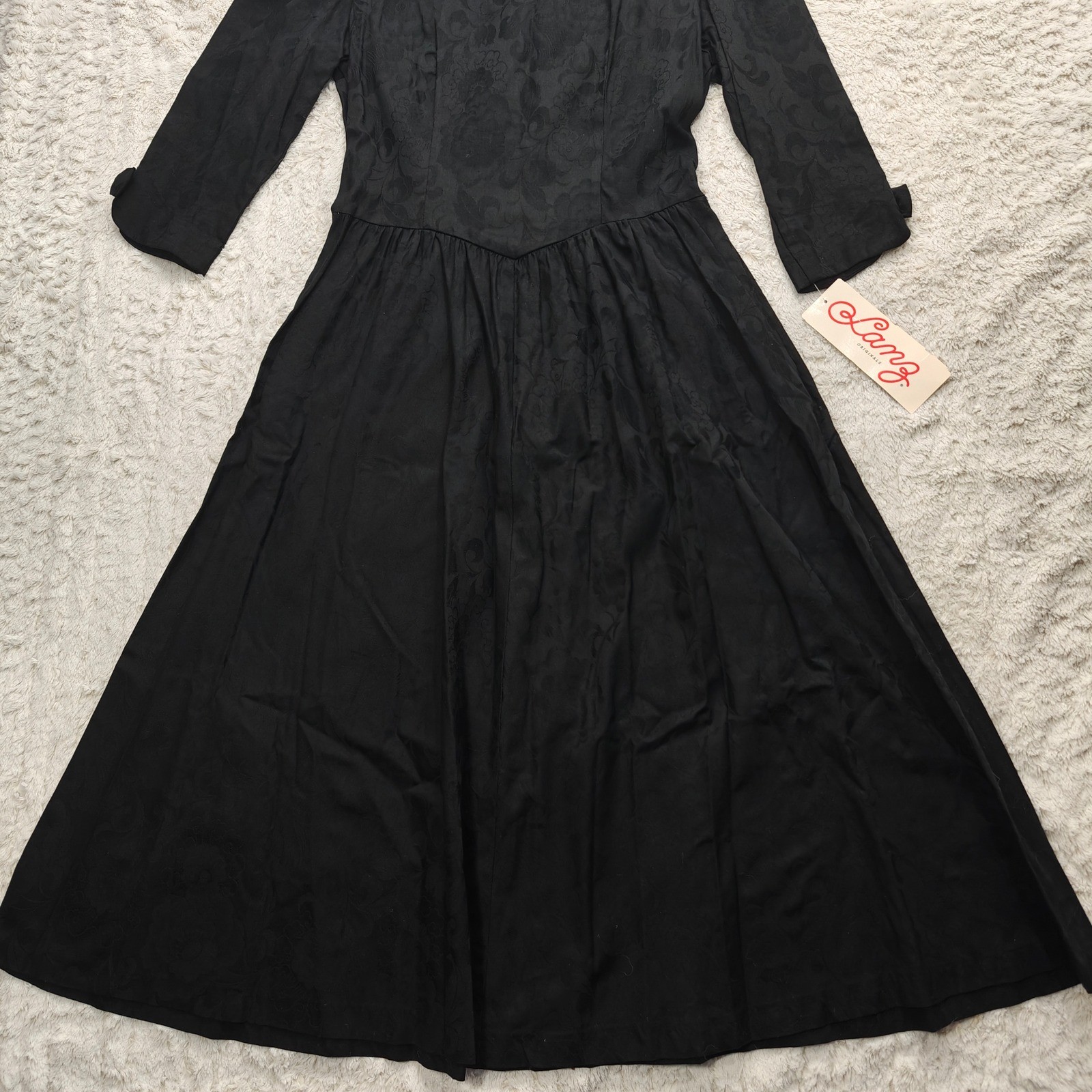 VTG Lanz Dark Romantic Gothic Midi Dress Womens Size 14 Floral Jacquard Vamp