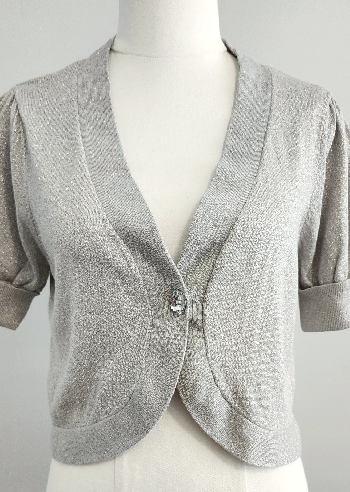 John Richmond Women Vintage Short Bolero Size 12 Silver Short Sleeve Button