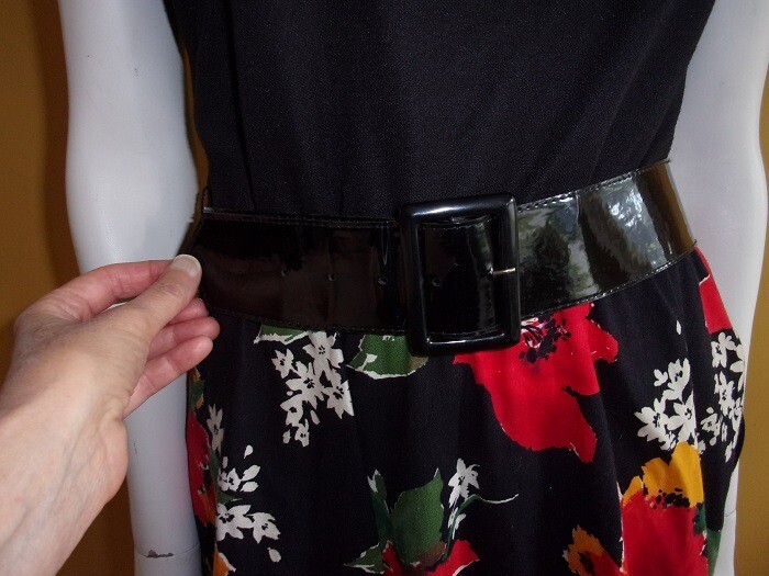 Vtg 80s In Cinq Sz 12 Cotton Polyester Belted DRESS Floral U.S.A. Shoulder Pads