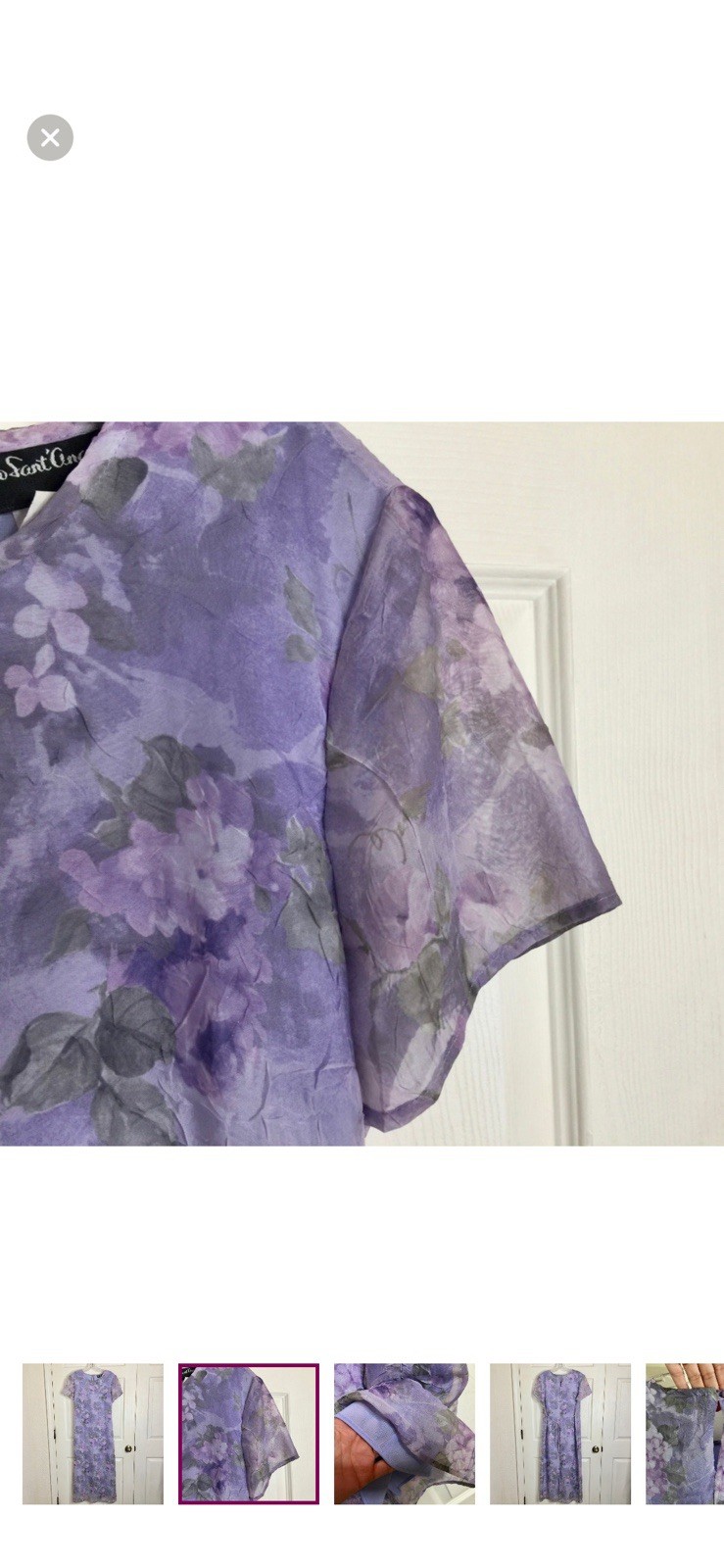 Vintage Giorgio Sant Angelo Dress Sz 12 Purple Lavender Floral Lined Back Modest