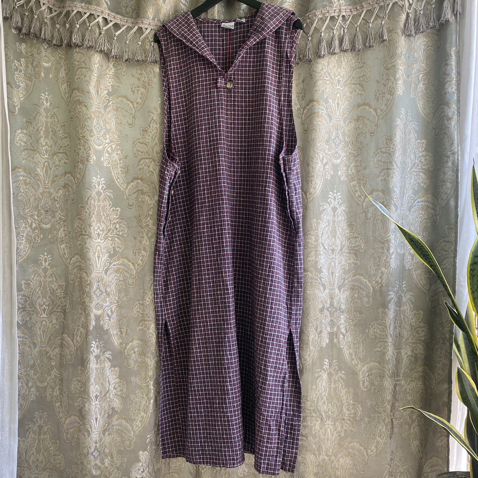 Carolina colours plaid jumper/ pinafore dress w sailor collar & buttons 16