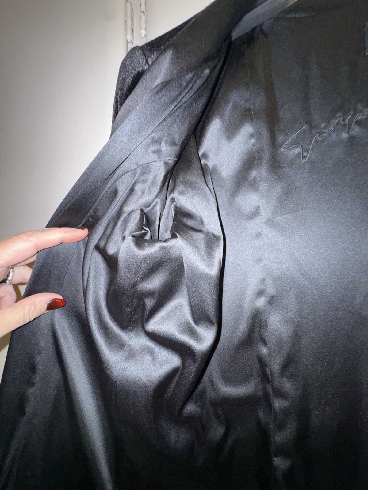 Giorgio Armani Signature Embroidered Black Velvet Satin Liner/Trim-sz 50 Vintage