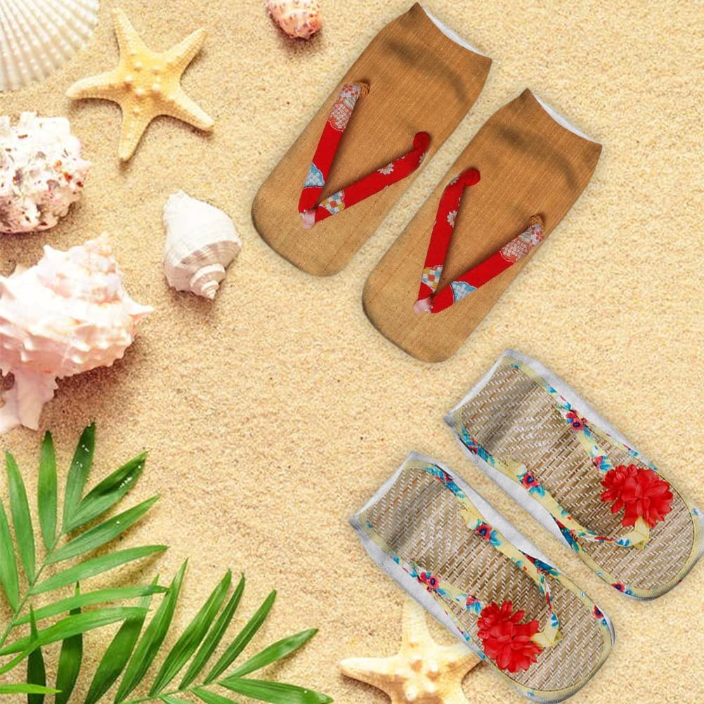 Srliya 4 Pairs Funny Flip Flop Socks- Manicure Print One Size Short, 4 Color