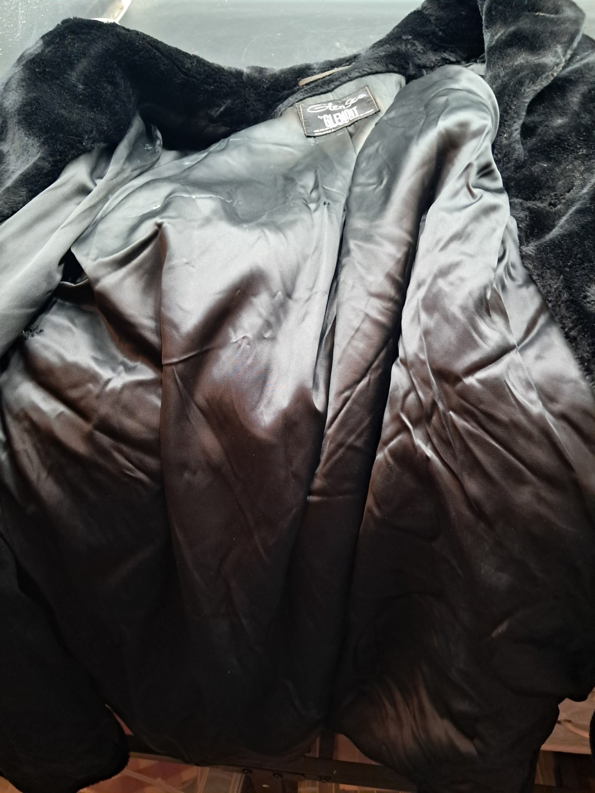 Rare Find Vintage 1960s-80s Glensea GLENOIT Black Faux Fur Mob Glam Swing Coat *