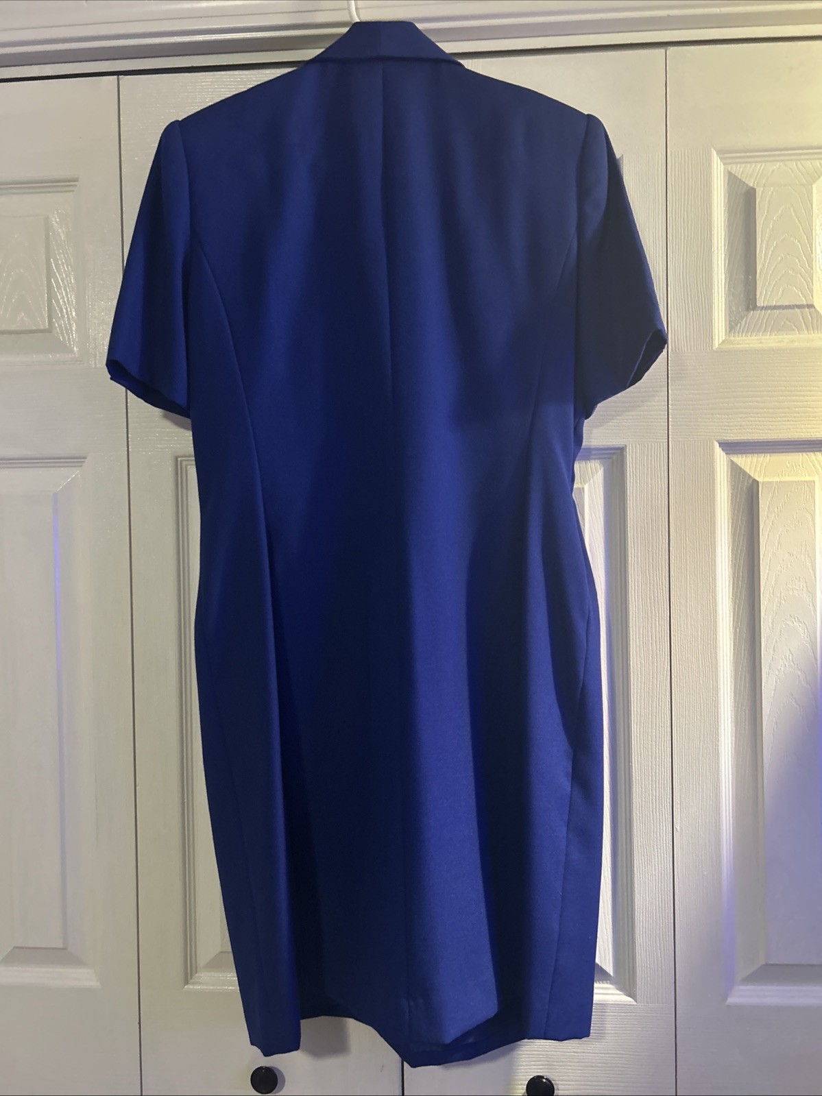 Vtg Kasper for ASL Royal Blue Dress 80s 90s Gold Button Horsebit Office Career