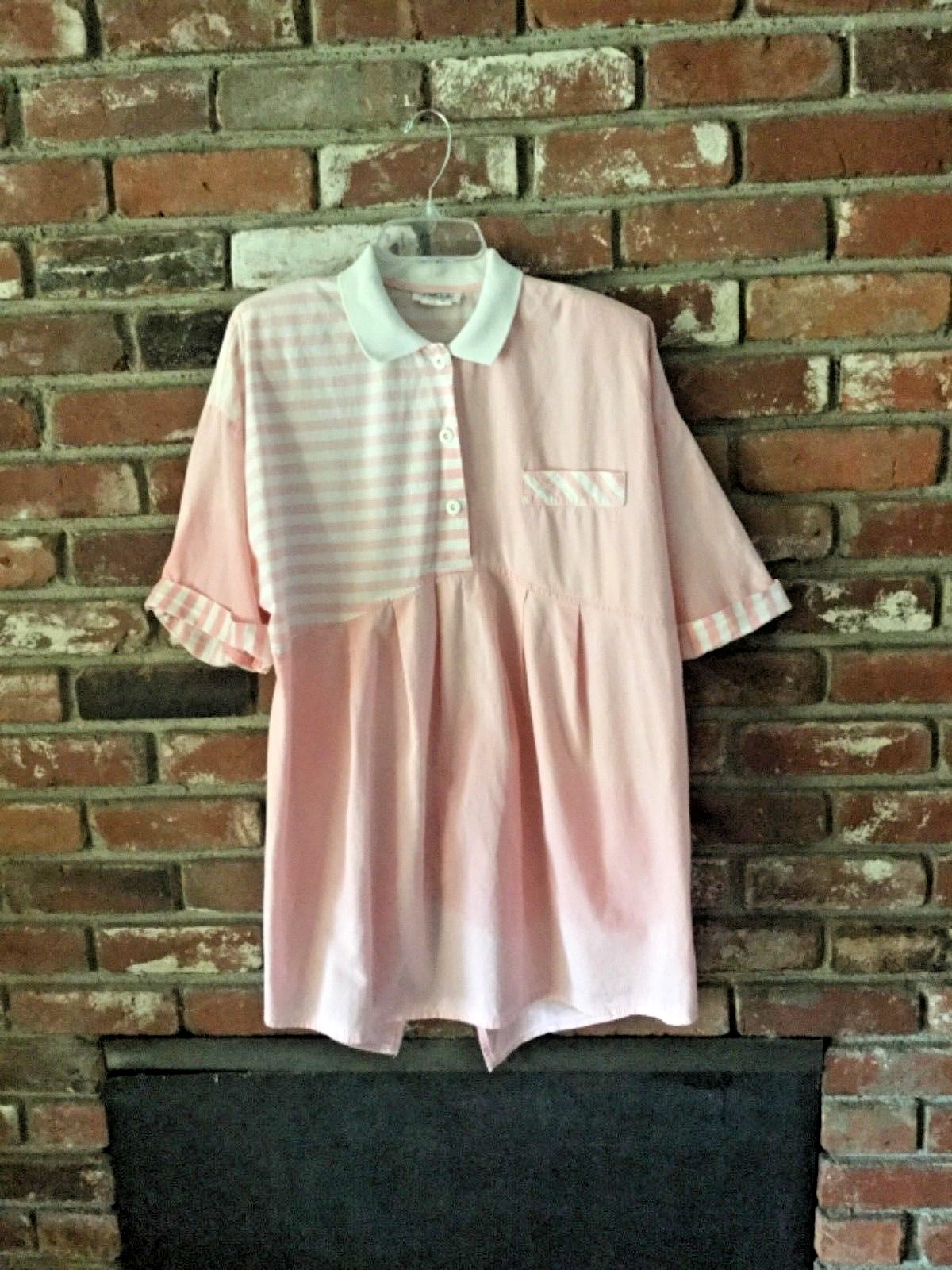 Vintage Junior’s Sz 15/16 TopPink White Stripe Oversize Look 1980s or 1990s JMi