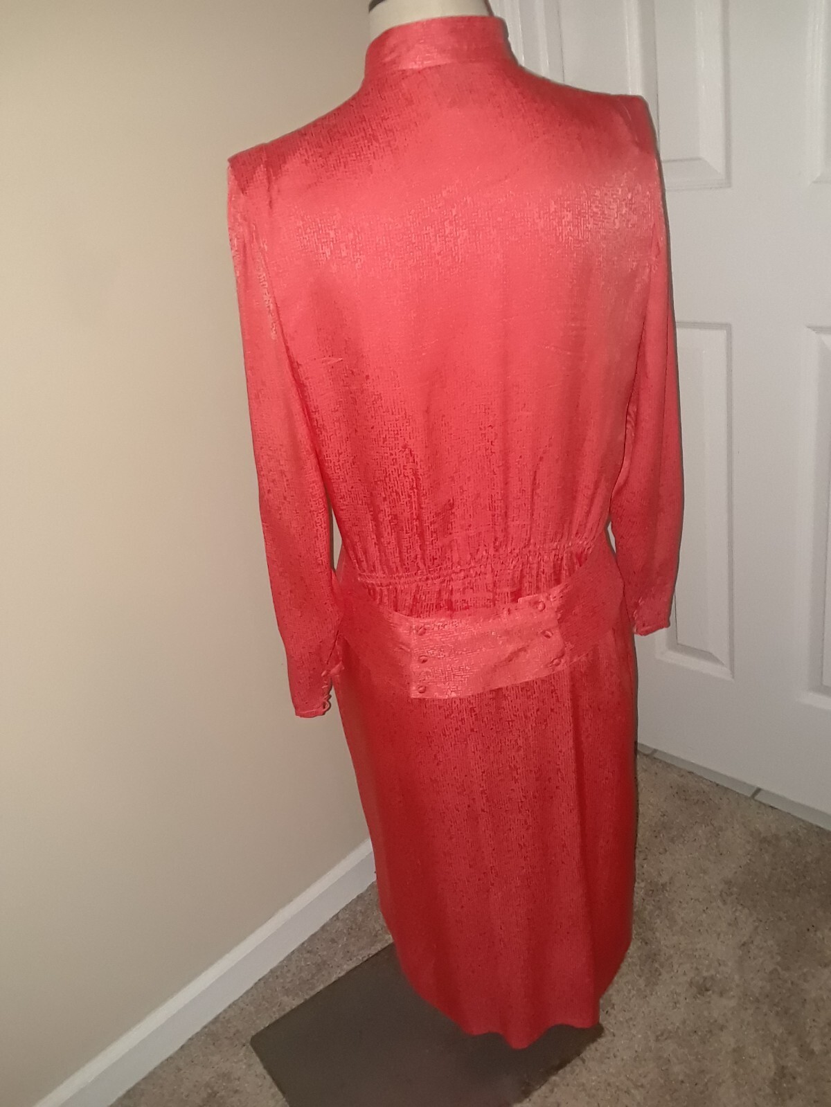 Vtg Francesca of Damon for Starington Deep Coral Jacquard 100% Silk Dress Sz 14