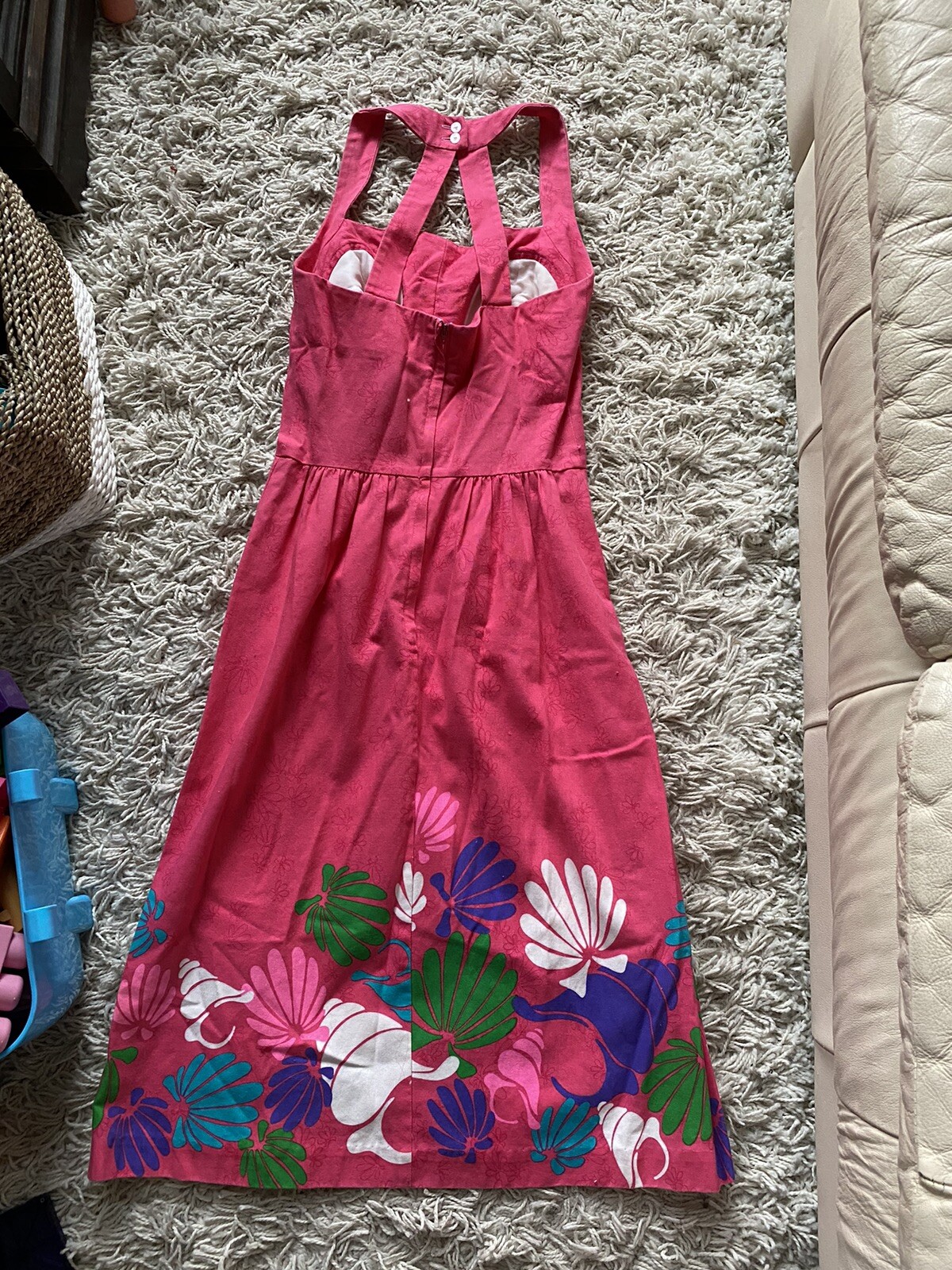 Vintage Carroll Reed Dress Pink Fit And Flare Shell Tropical Flower Floral 6