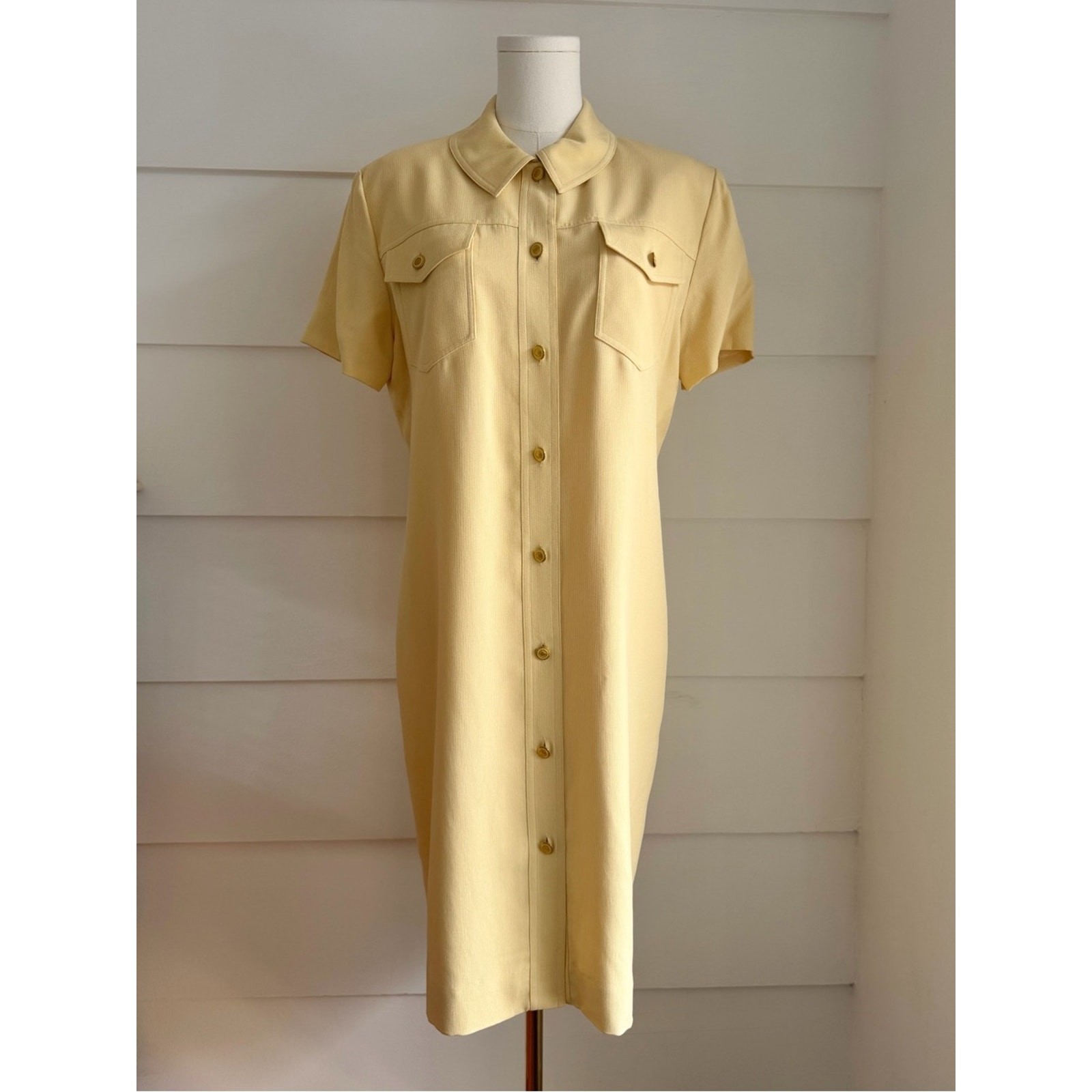 Vintage Evan Picone Butter Yellow Silk Shirt Dress