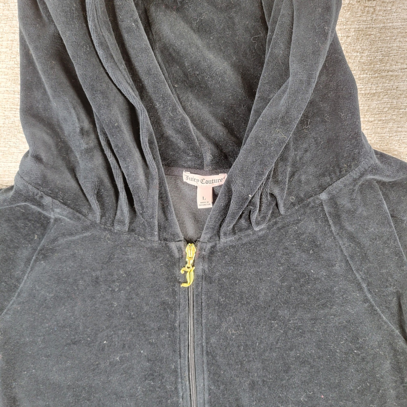 VTG Juicy Couture Velour Track Suit L Black Gold Bling Y2K Low Rise Hoodie Cozy