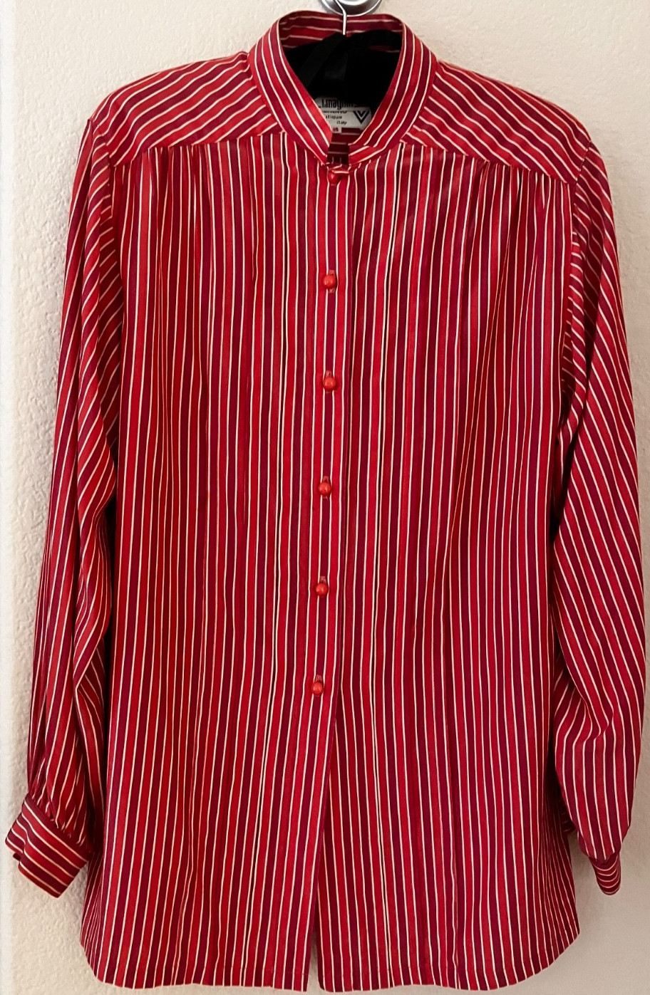 Valentino Classic Red and White Striped Nehru Silk Blouse Vintage 80’s