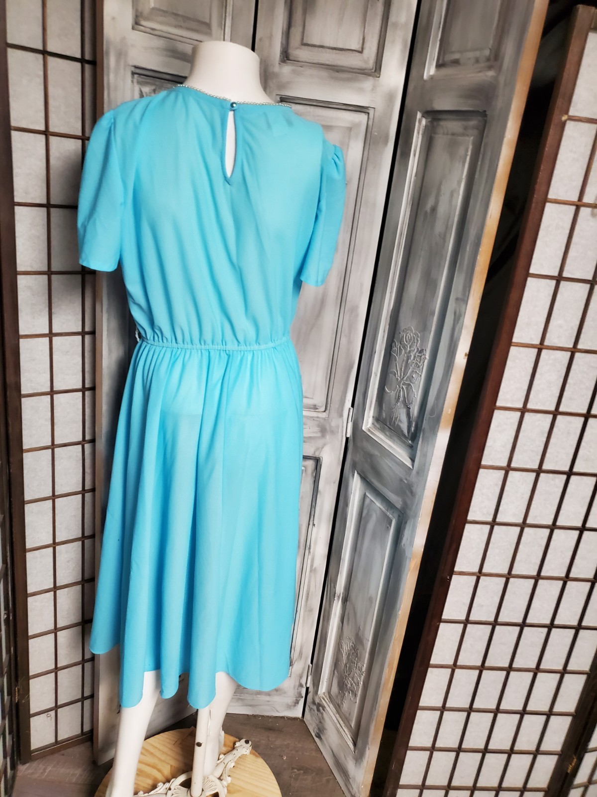 VTG 80s Boston Maid Peplum Dress Retro M Secretary 2 Pc Jacket Lace Faux Pearls