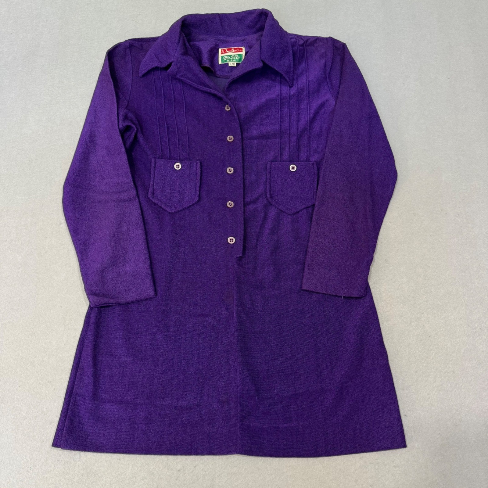 Mr. Vito Mini Dress Women 7/8 Purple Vintage 70s Mod Pintuck Long Sleeve Knit