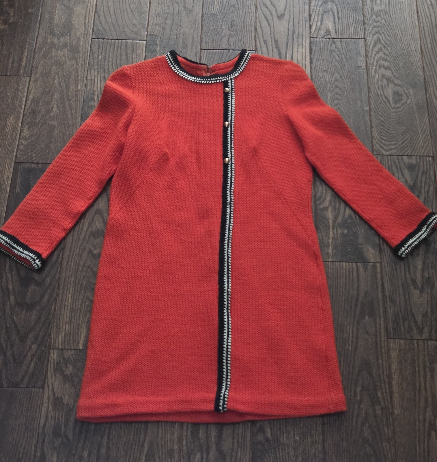 🧡Vintage 1960s Emery Knits Micia Jr Rome Mod Knit Dress Orange Red Black White