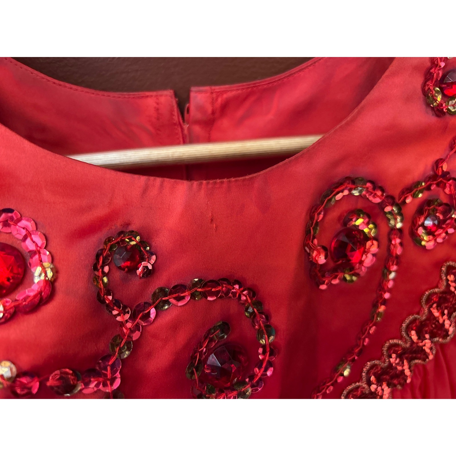 Vintage Old Hollywood Babydoll Dress Red Sequin Beaded Regencycore MCM Glamour