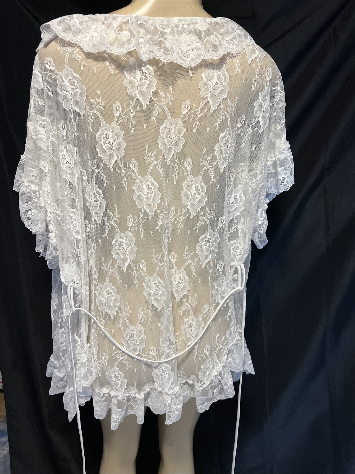 VTG Shirley Of Hollywood Short Bridal Ruffle Trim Lace Sheer Nylon One Sz cp2