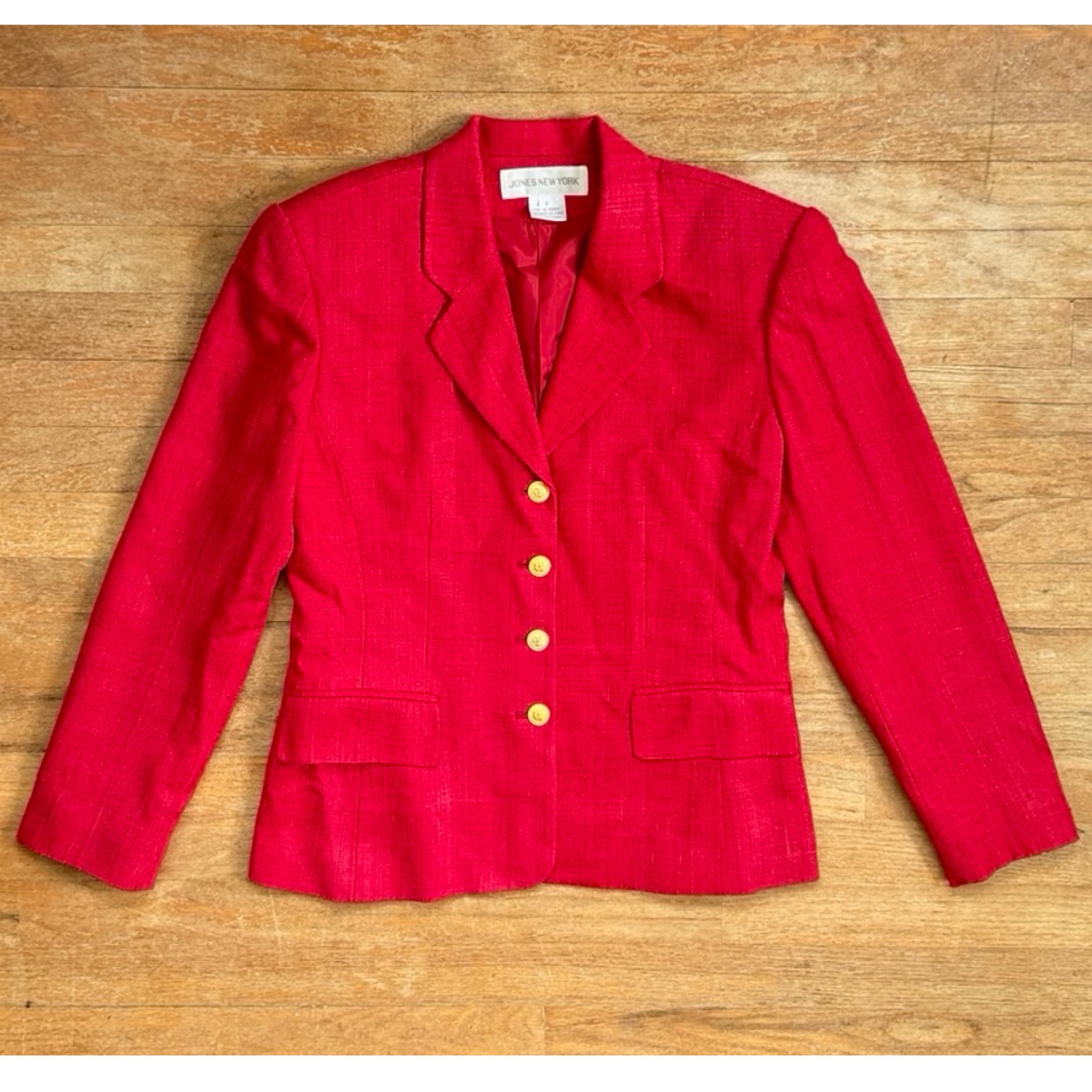 Vintage Red Tweed Silk Blazer Size Medium 8 Woven Textured Sport Coat Jacket 90s