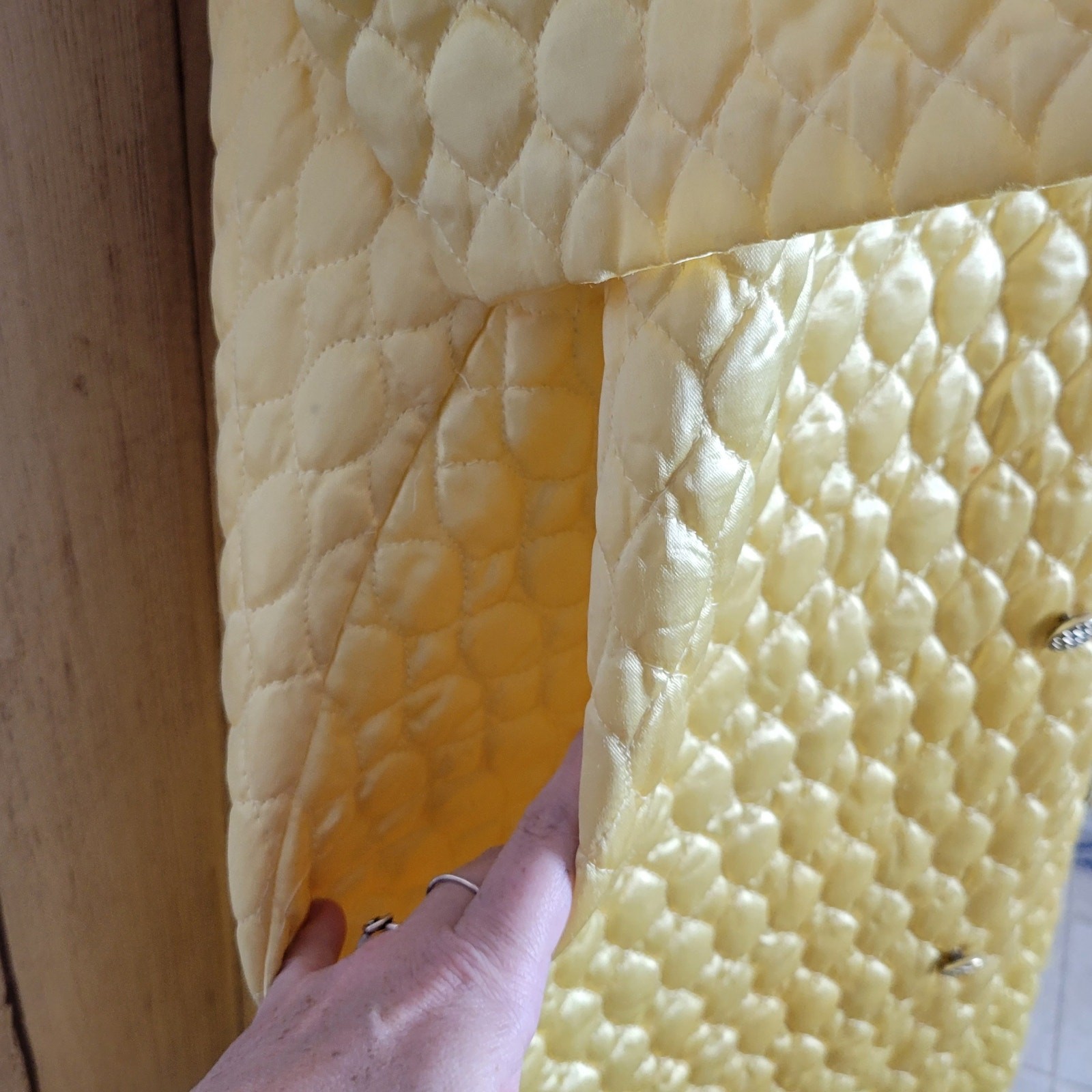 Vintage 50s Paulette of New York Yellow Satin-y Quilted Coat, XXL