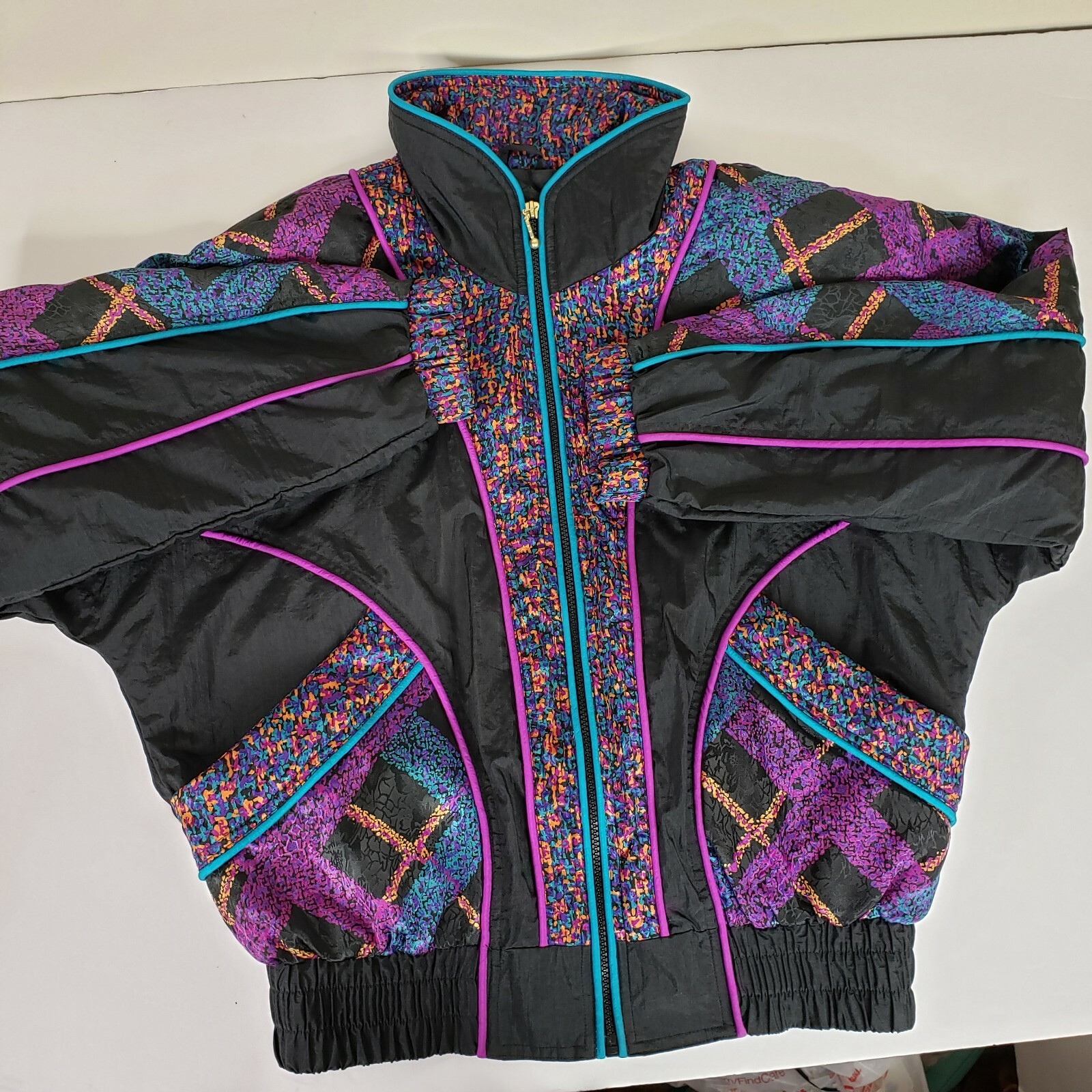 Vintage East West Track Jacket Medium Windbreaker Black Purple Teal Orange 90s