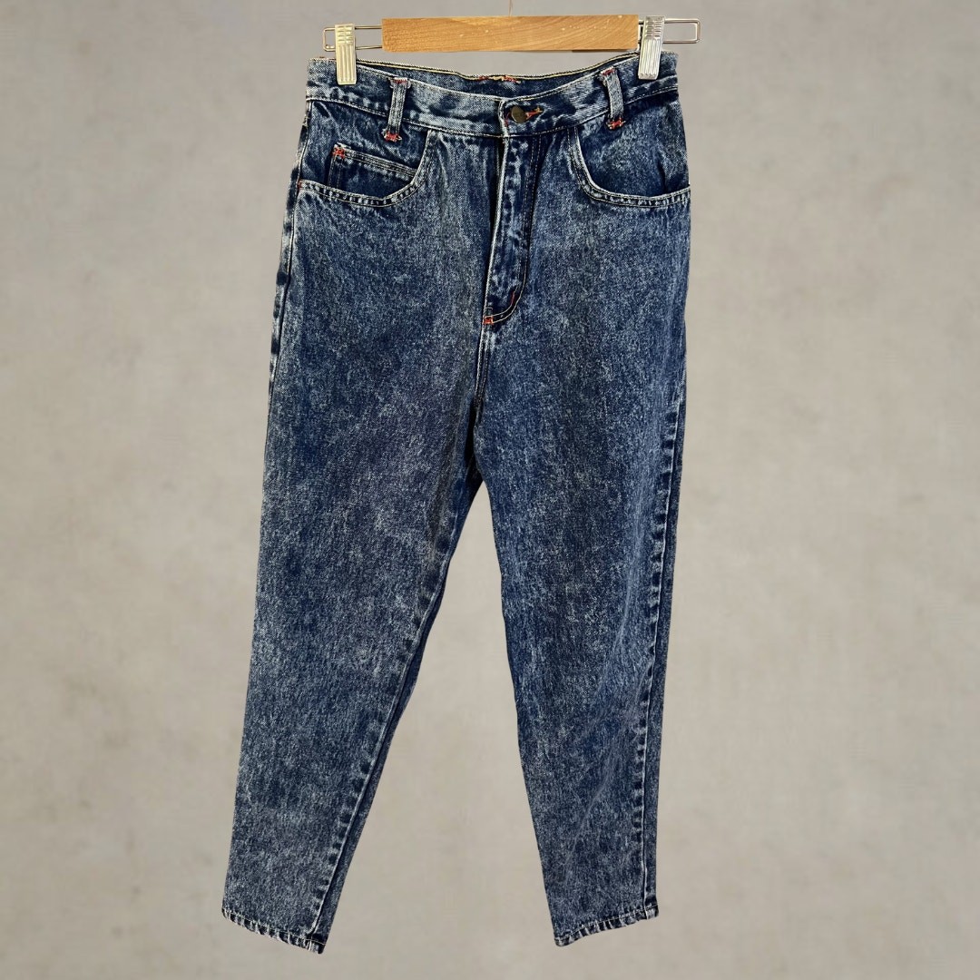 Vintage 80s JEANTAX Acid Wash High Rise Tapered Mom Jeans Ankle Buttons Denim 28