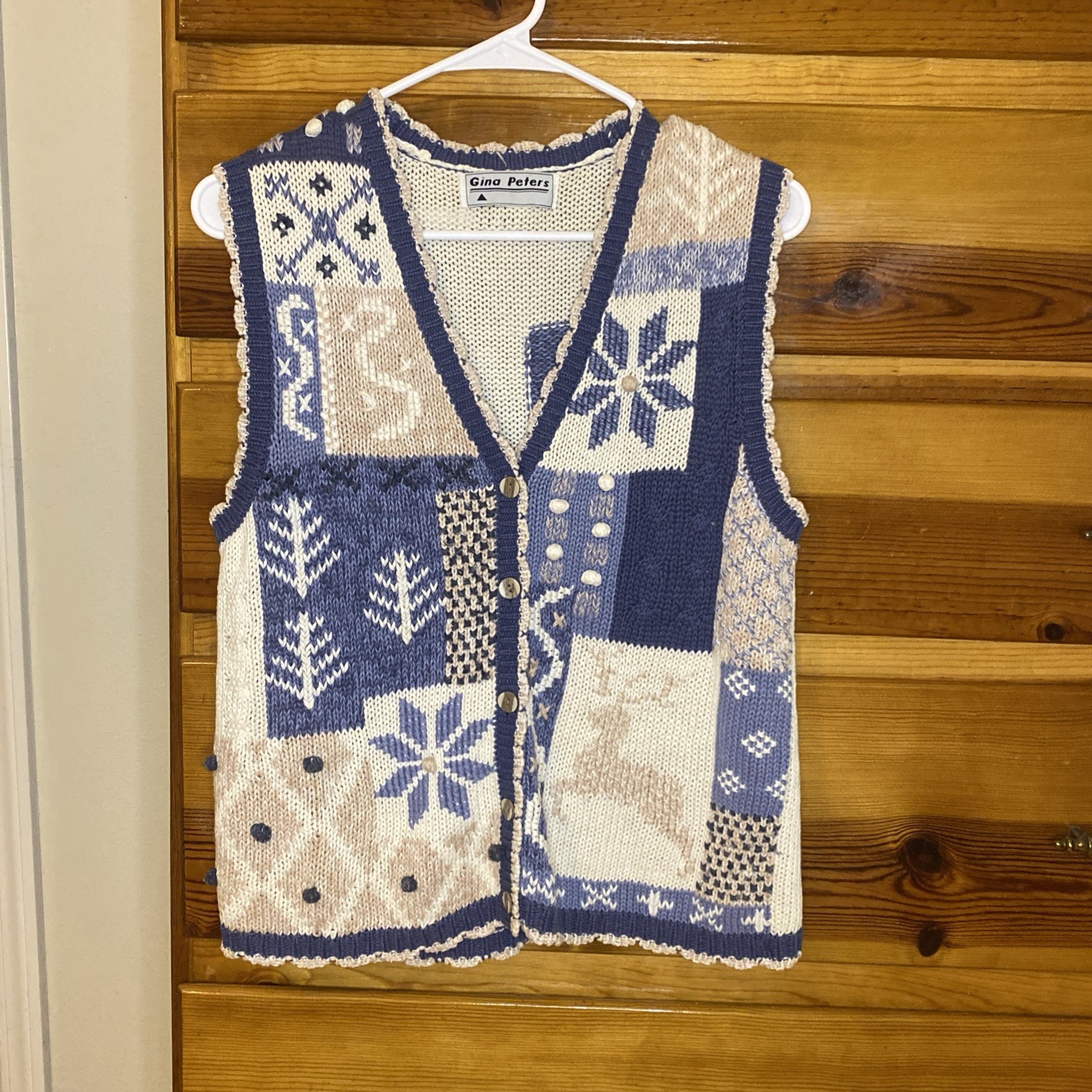 Vintage Gina Peters Sweater Vest Knit Grannycore Cottagecore Holiday Deer Sz S/M