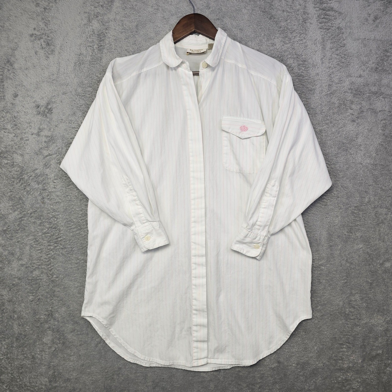 VTG. Victorias Secret Gold Label White Pinstripe Sleep Shirt Small Lightweight