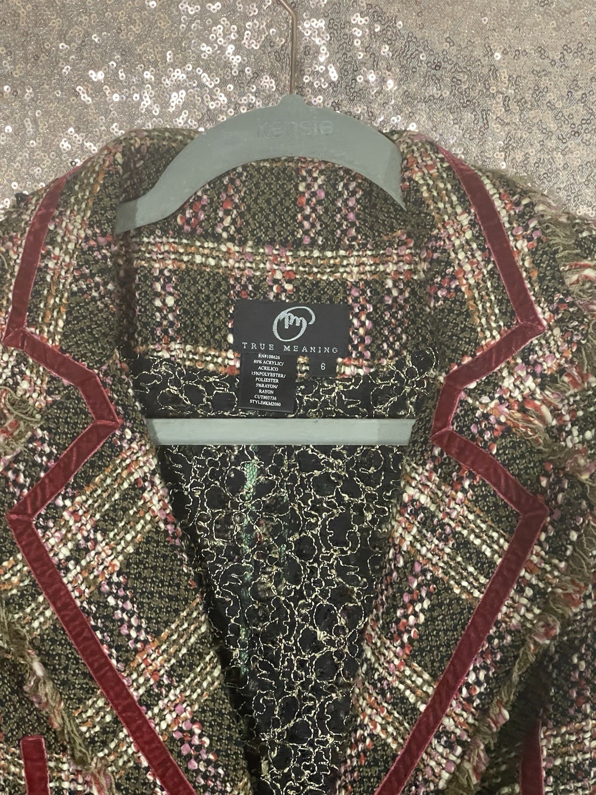 Vintage Tweed-True Meaning Wool Jacket , With Beautiful Velvet Detailing.
