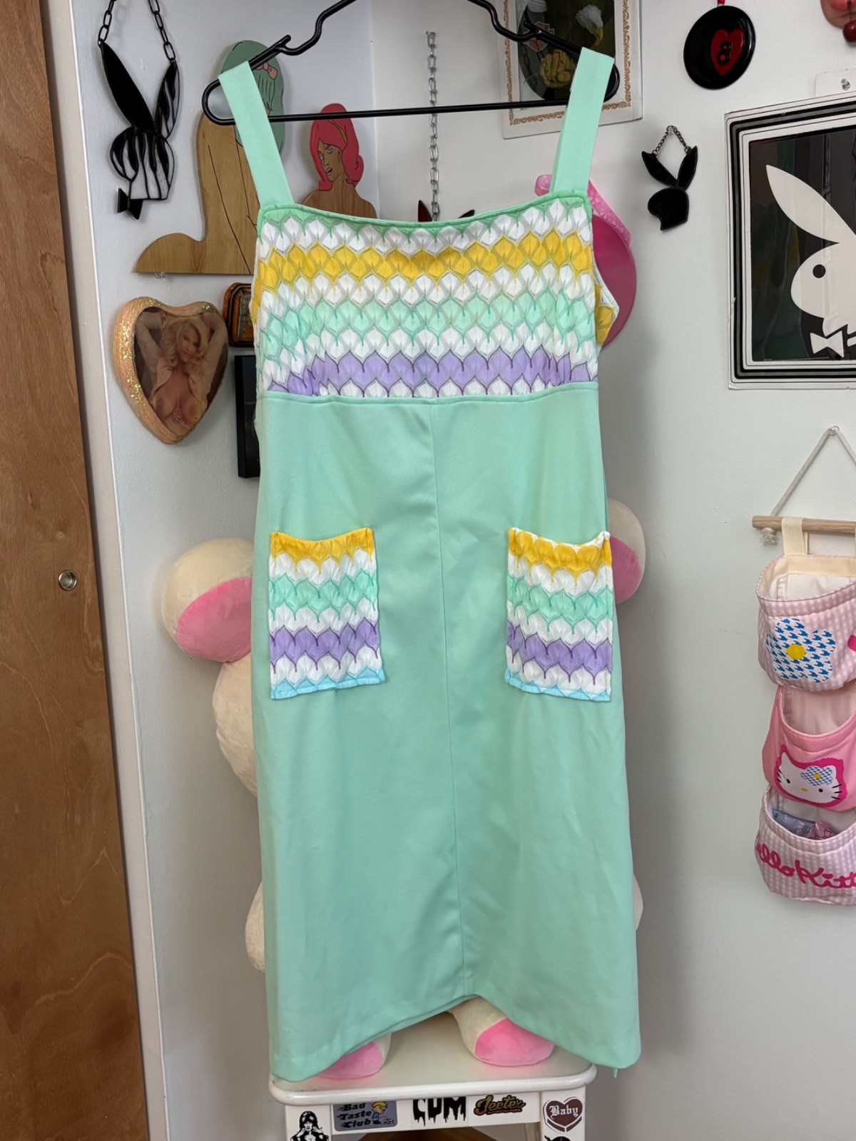 1960s Vintage Mod Colorblock size L/XL women’s square neckline dress