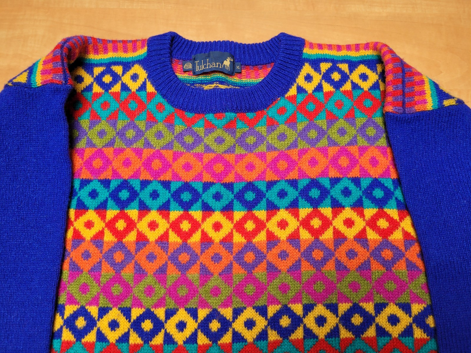 Vintage Tulchan Wool Bright Patchwork Jumper XL