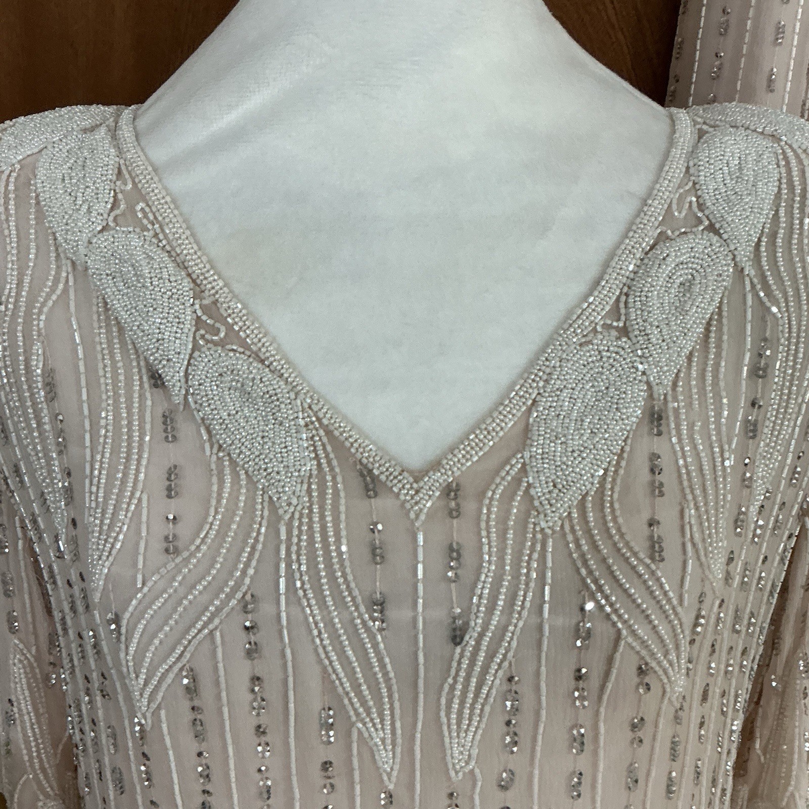 VTG 80’s Beaded Blush Silk Ensemble 1920s Flapper Style Size Med. Hollywood Glam