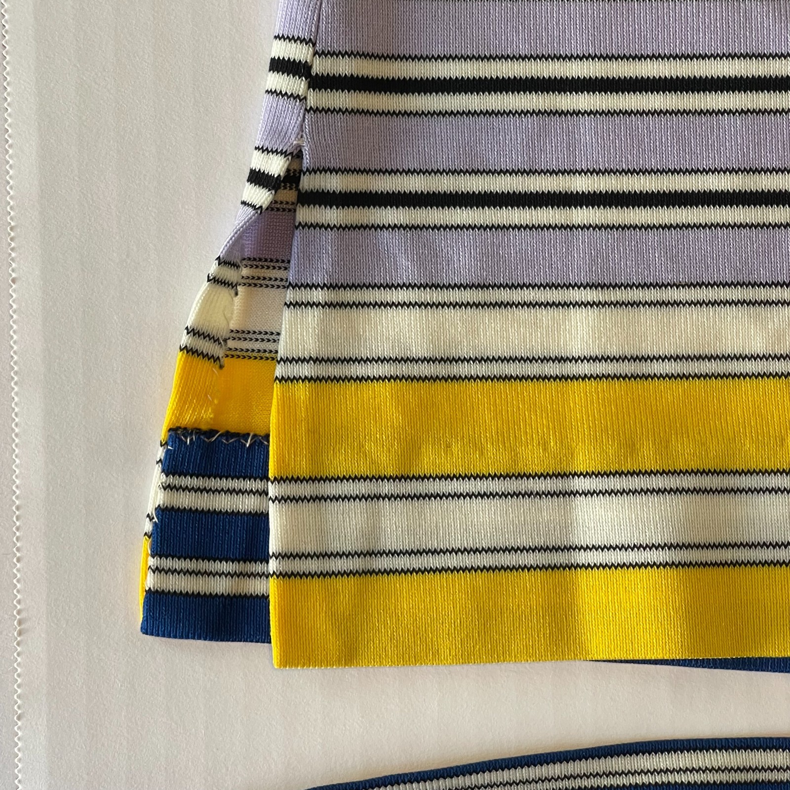 Vintage 60s Aladdin Striped Top Blouse Yellow Blue Purple V-Neck with Waist Tie