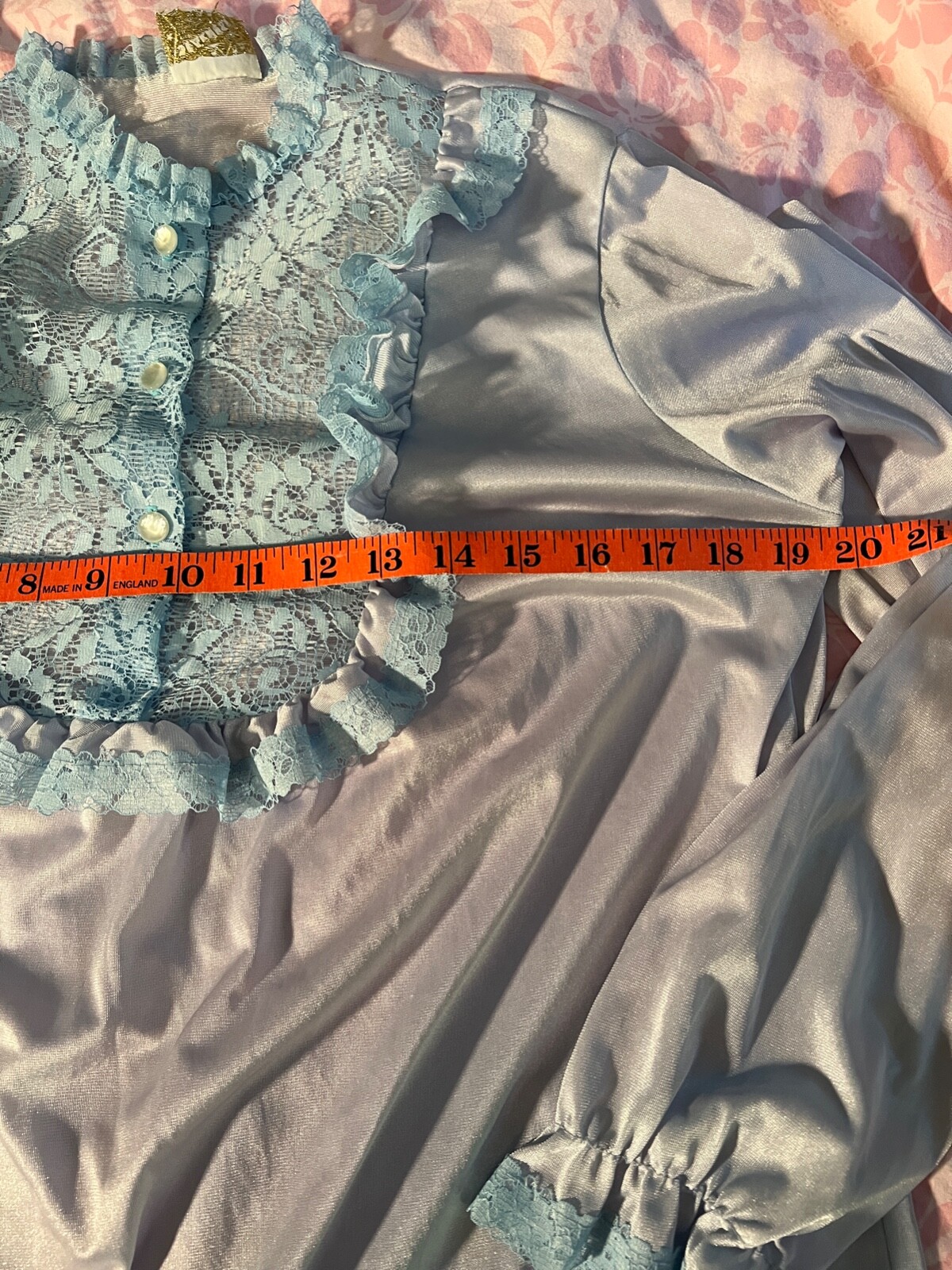 Vintage STARDUST pale blue Nightgown high Lace Collar Victorian Cottage coquette