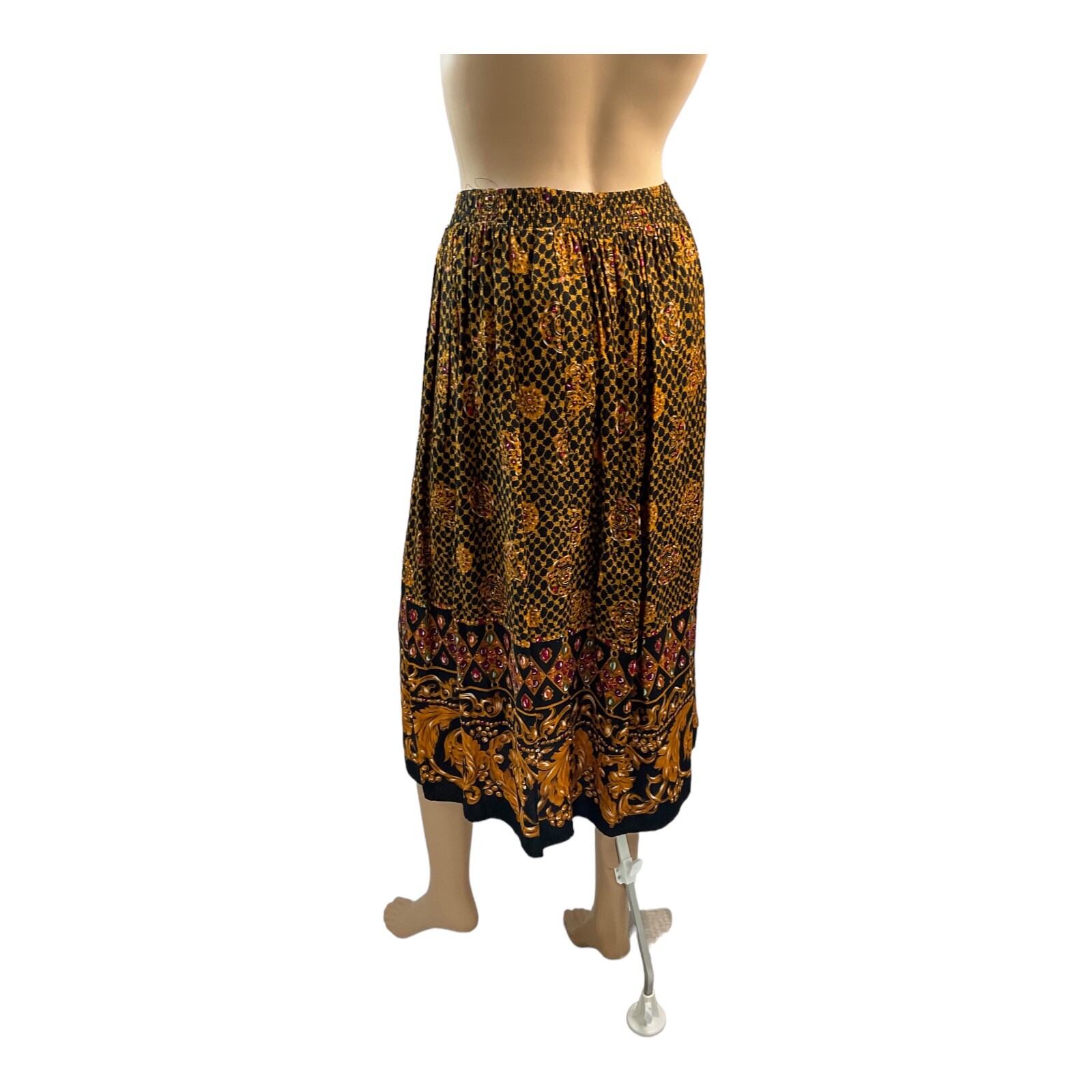 Touche L. A. Women’s Vintage Black Printed Midi Pleated Skirt Plus Size Medium.