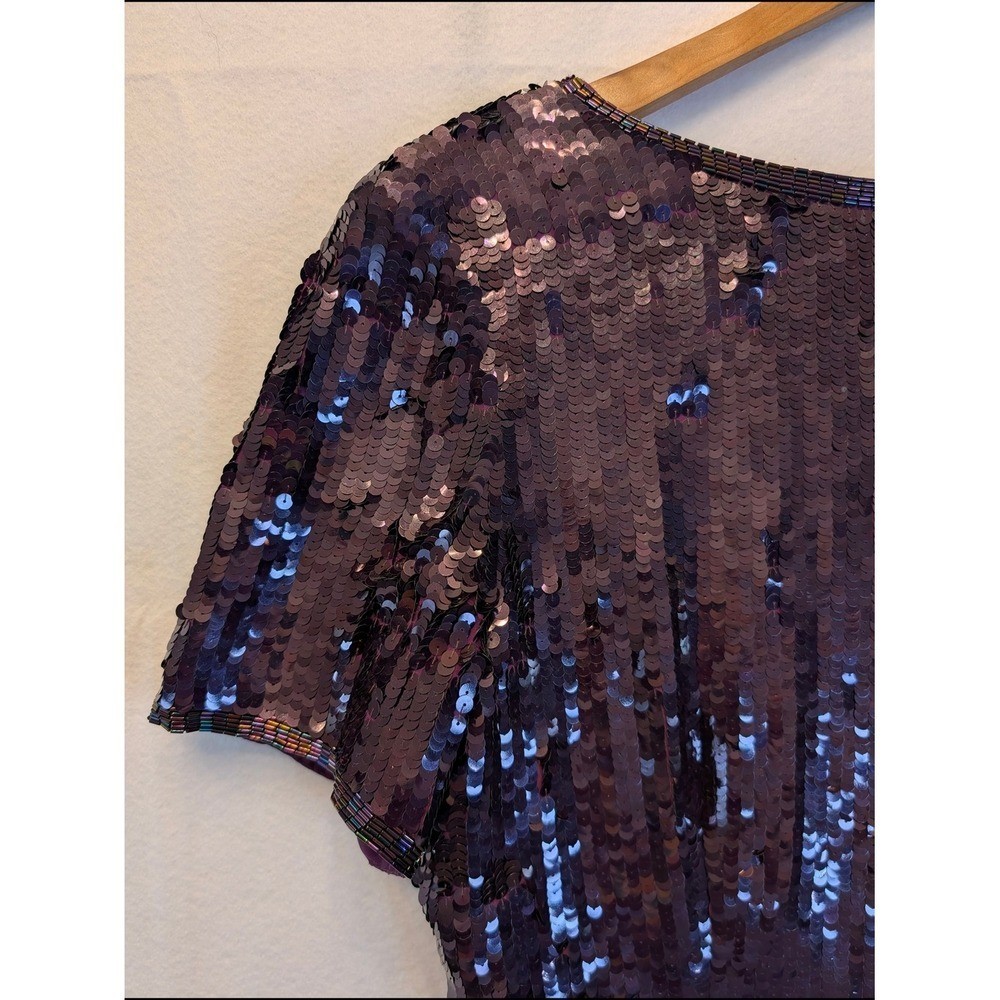 AJ Bari Vintage Silk Sequin Cocktail Dress Purple V-Back Mini Size 12 RN50438