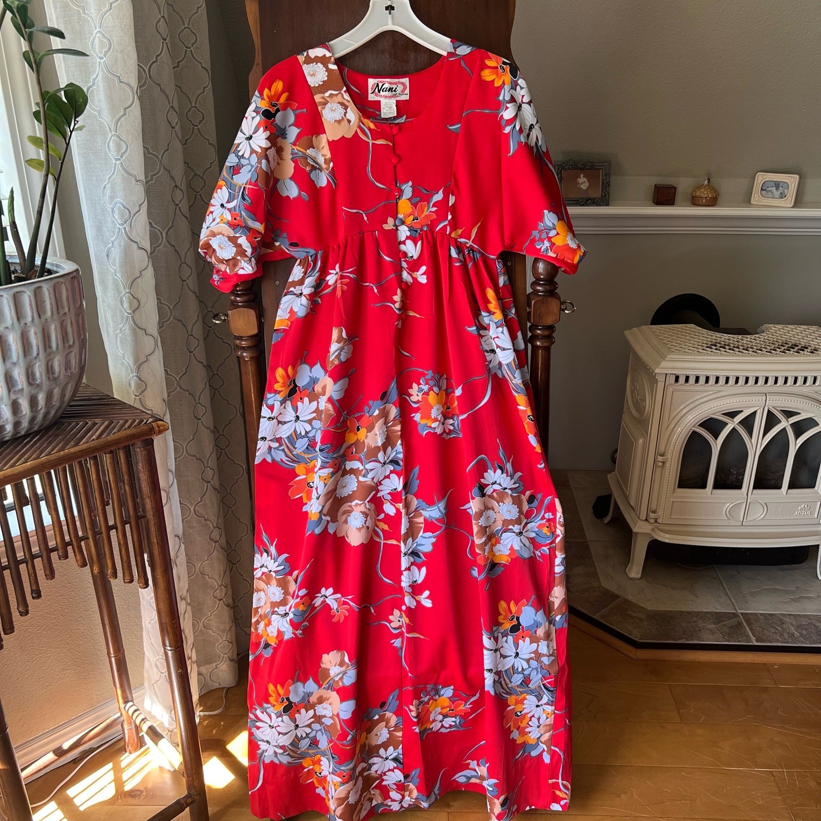 Vintage Nani Of Hawaii Maxi Hawaiian Dress 1970s Size 12 (small) Floral Red