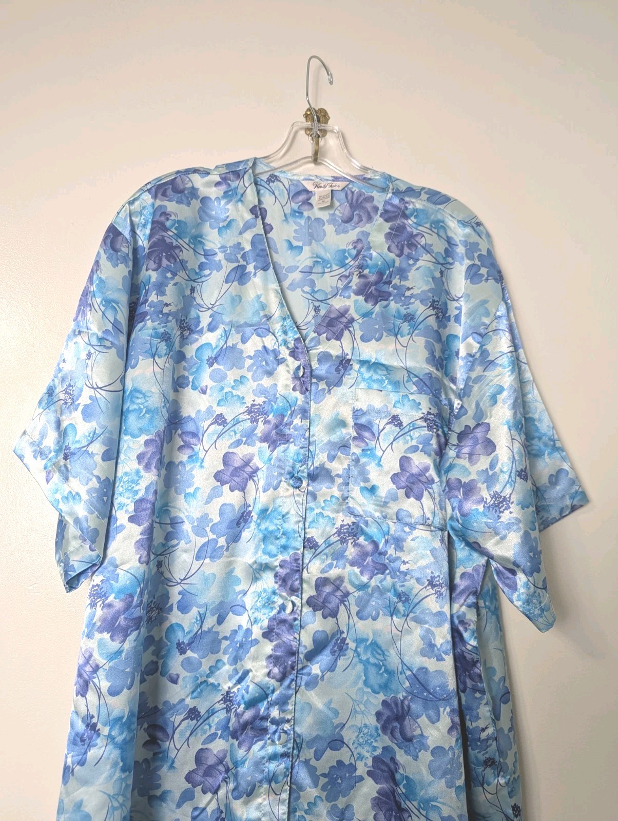 Vanity Fair Size 3XL Night Shirt Gown Sleepwear Full Button Blue Floral Vintage