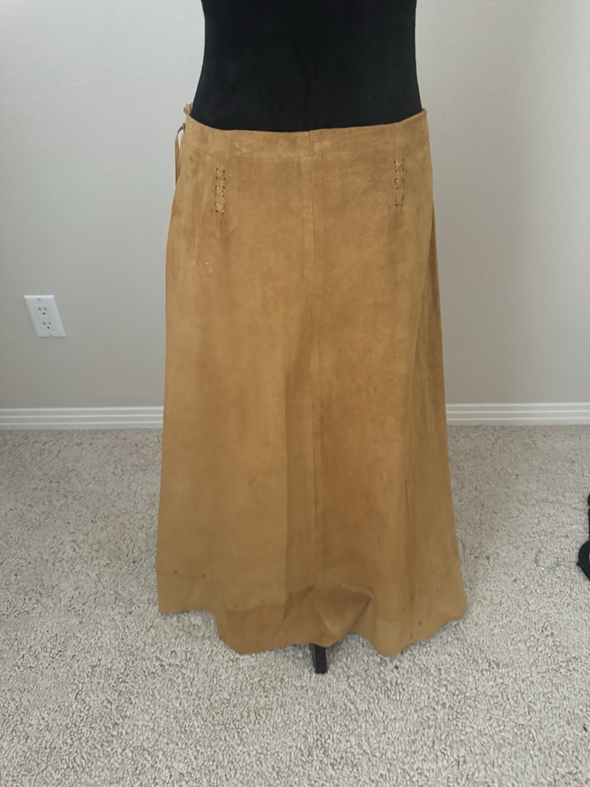VINTAGE PIA RUCCI LILLIE RUBIN TAN SUEDE LEATHER BEADED FRINGE SKIRT NWT SIZE 14