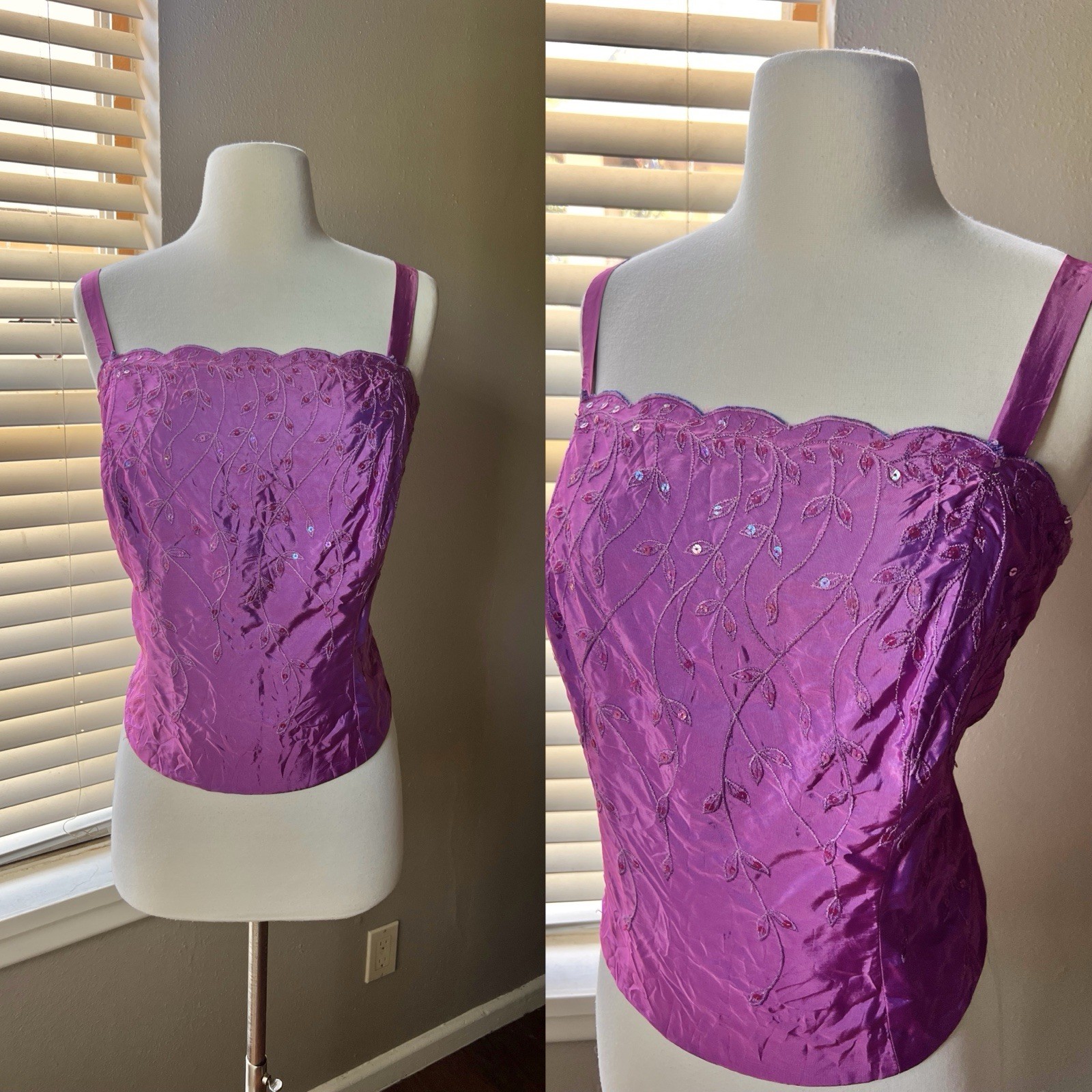 Vintage Dave & Johnny Corset Top Purple Iridescent Evening Embroidered Sequin 14