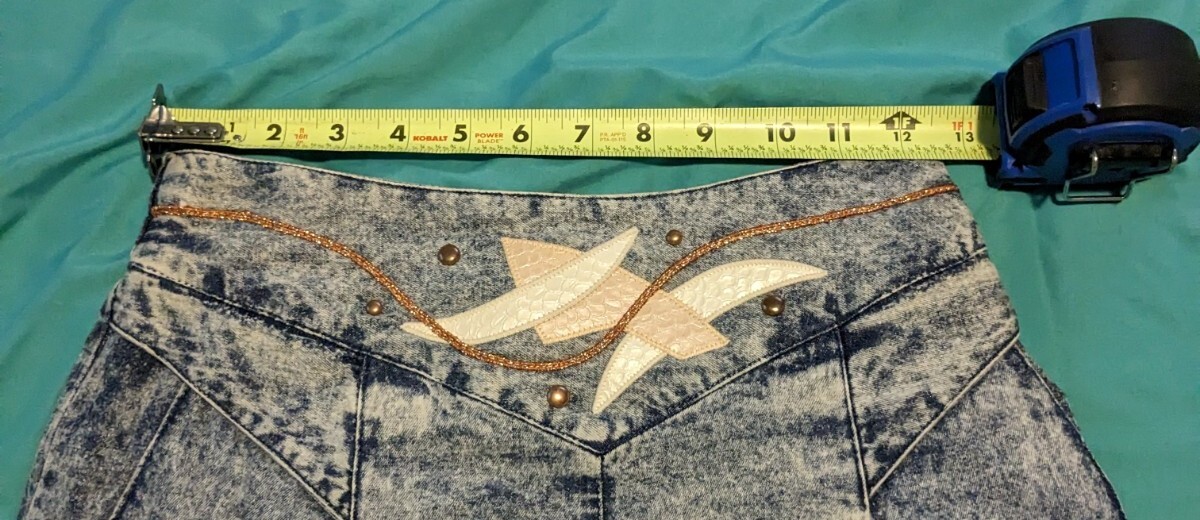Vintage Marie St. Monet Patchwork Blouse Sz 8 Acid Washed Denim Skirt Sz 6 1980s