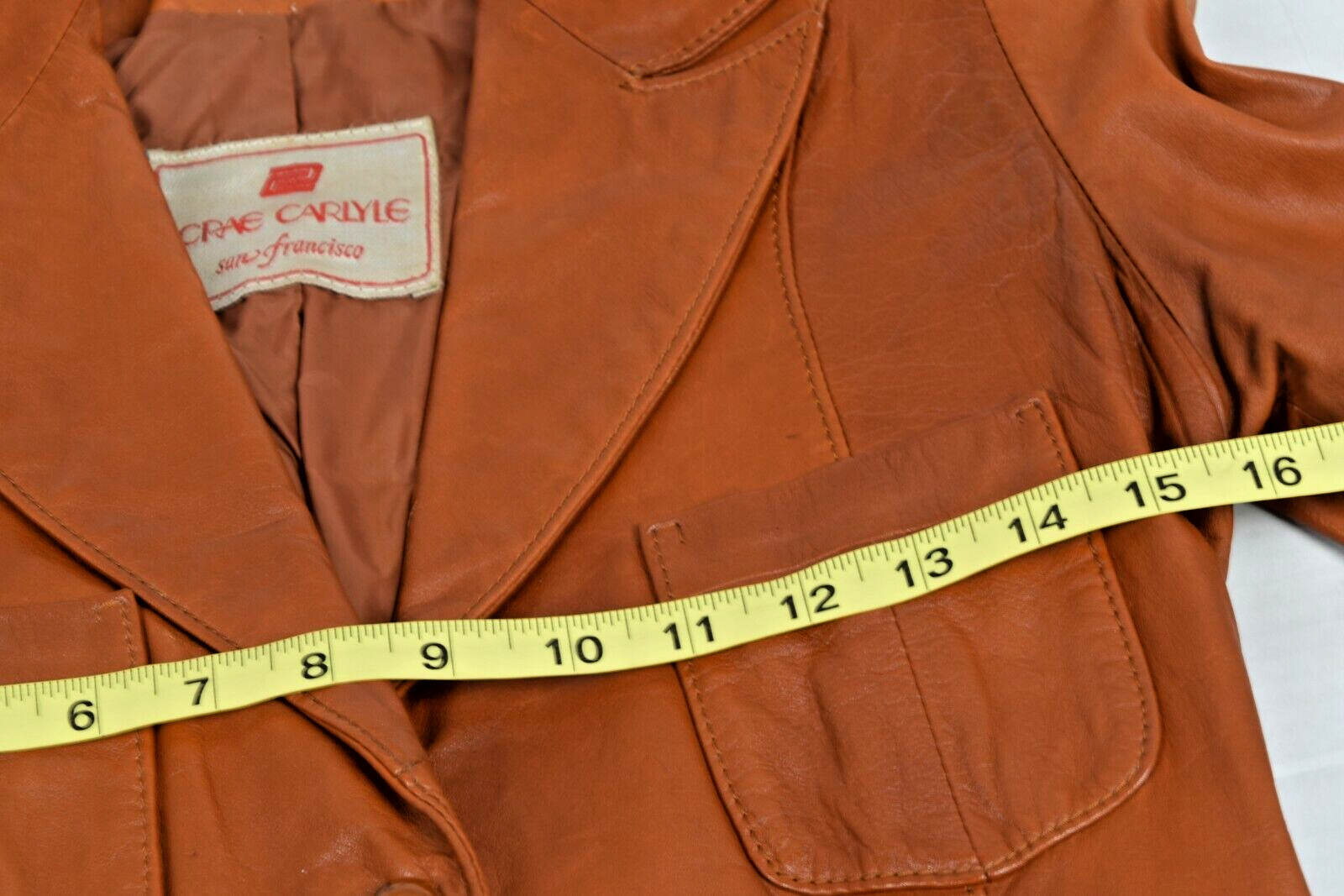 Vintage Leather Jacket Crae Carlyle Size S 70s Glossy Nutmeg Brown Fitted