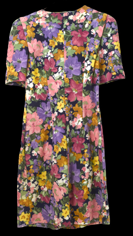 Vtg Corduroy Dress Womens XS-S Black Floral Button Front Shoulder Pads Made USA