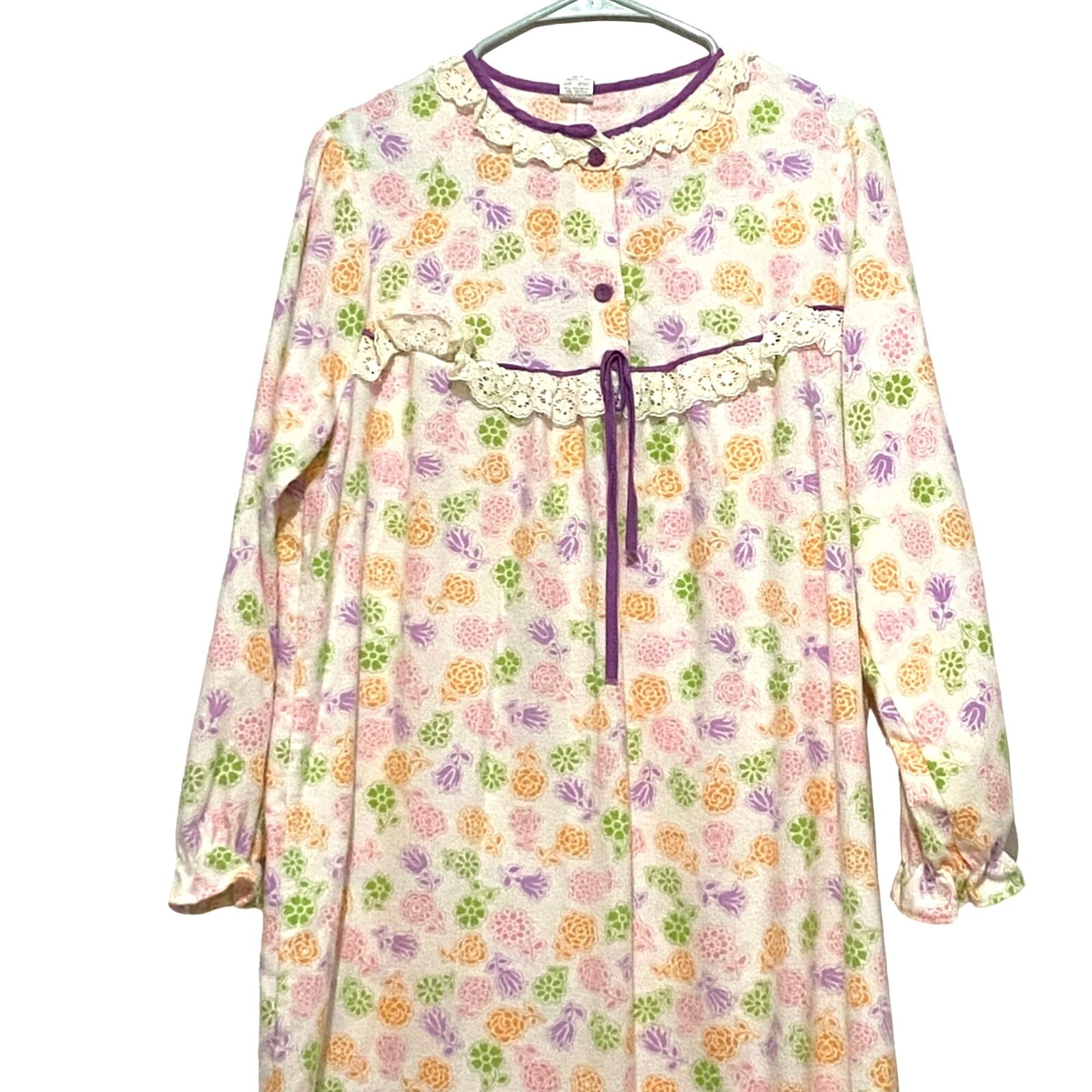 Vintage Sears Long Flannel Nightgown 36M White Cottagecore Prairie Core Grandma