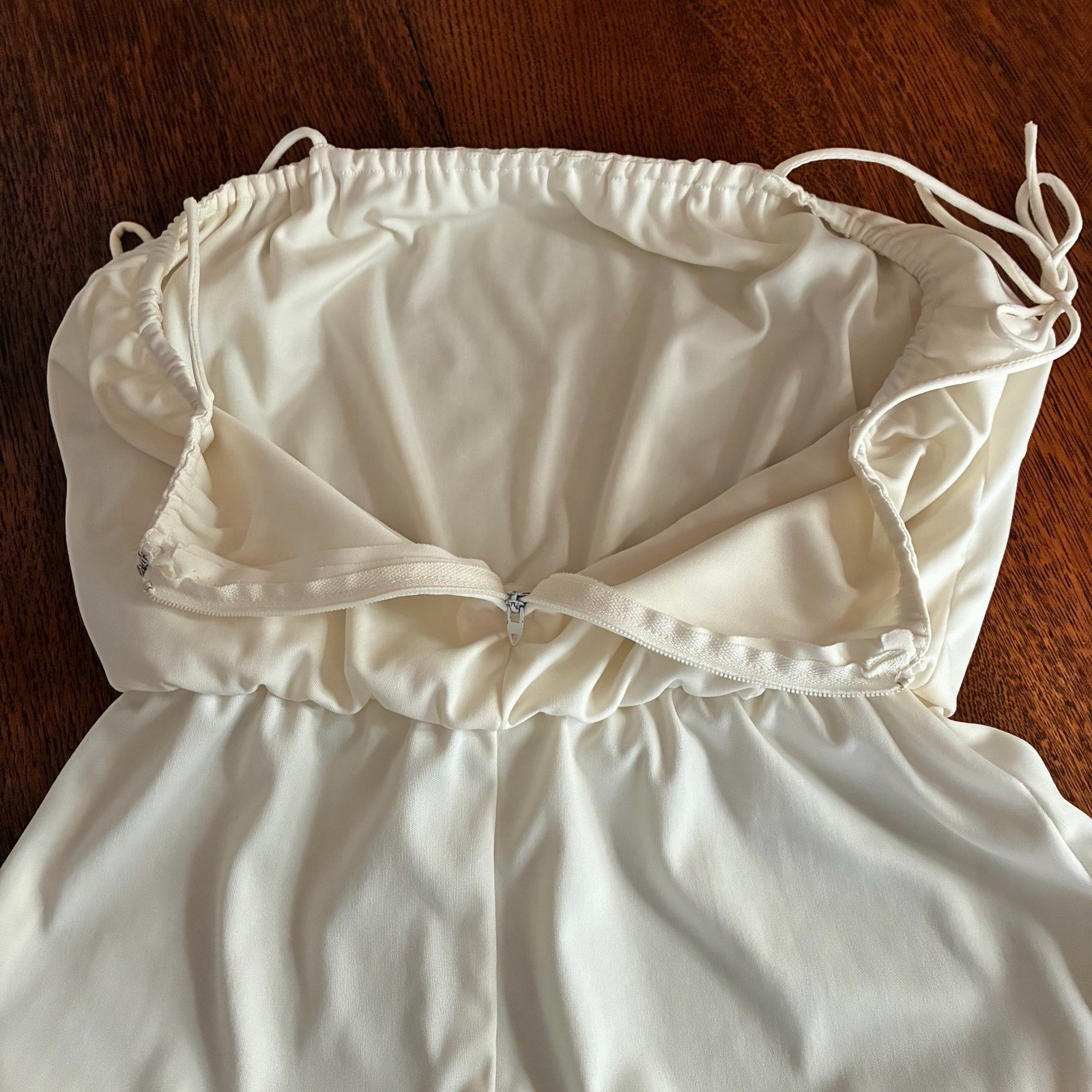 Vintage 1970’s Saturday Night Fever Disco Spaghetti Strap Cream Color Dress Med