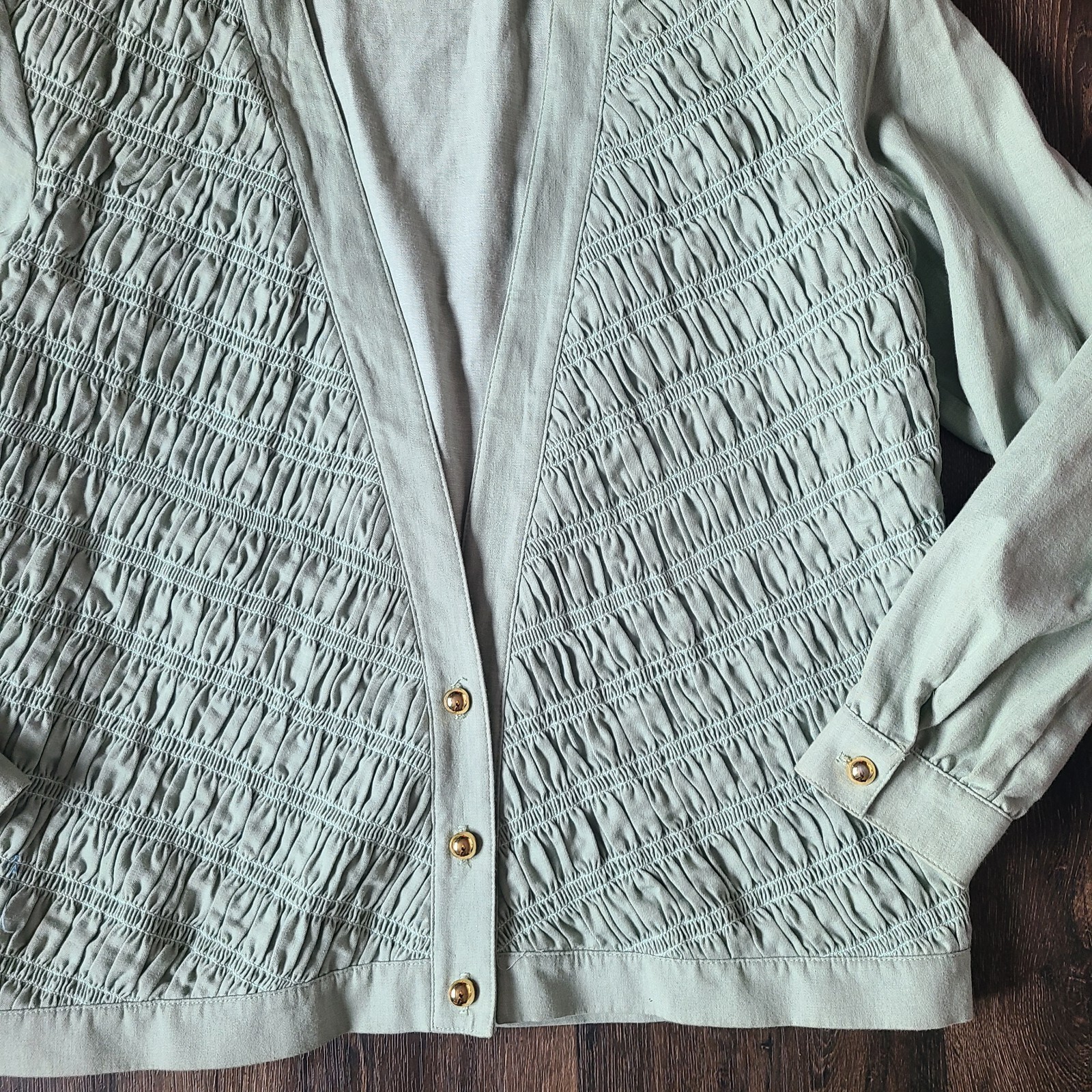 Three Flaggs California Cardigan Blazer Womens Size M 10 Sage Green Vtg Boho