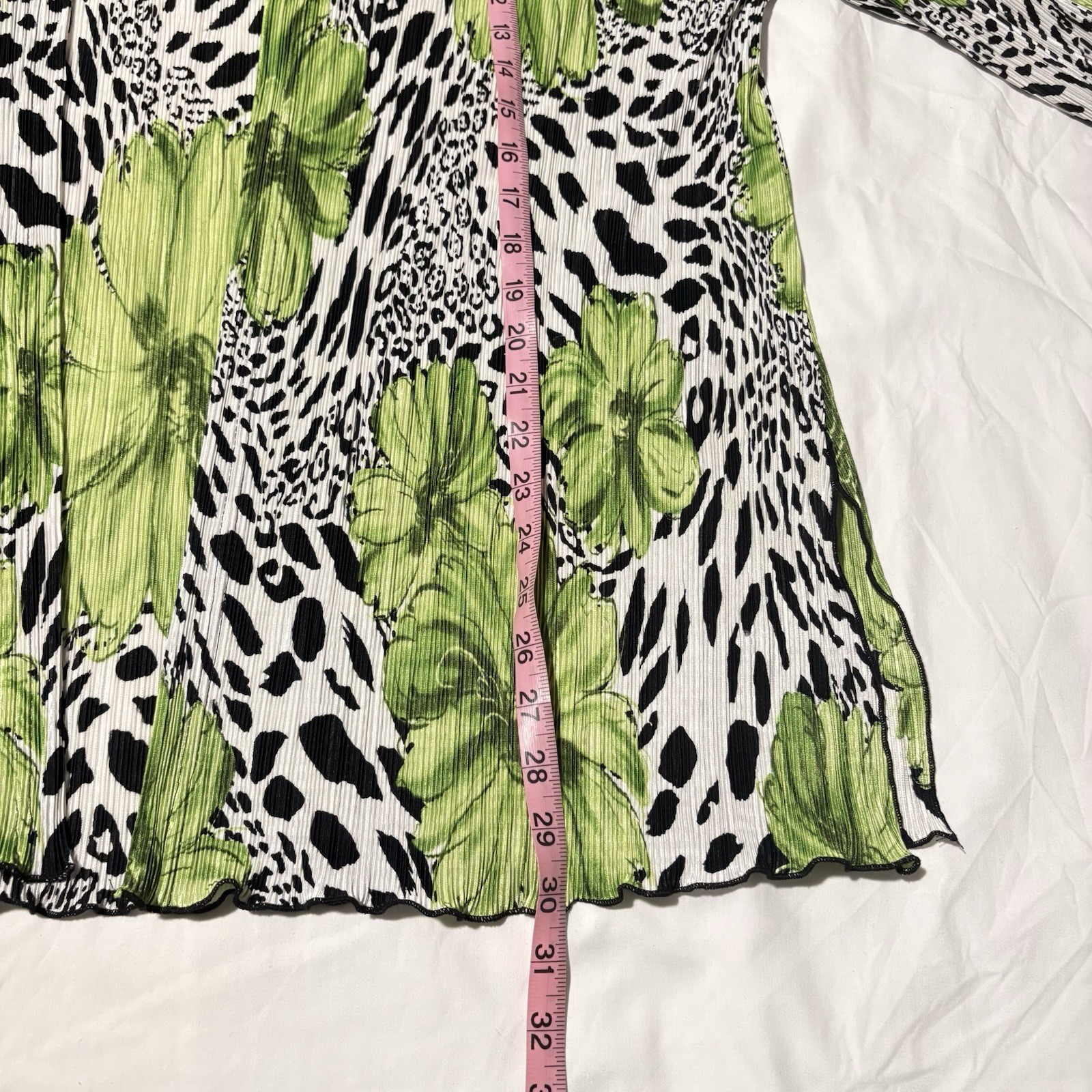 Matana Cardigan Women Plus 2X Open Front Lime Green Animal Print Floral Tropical