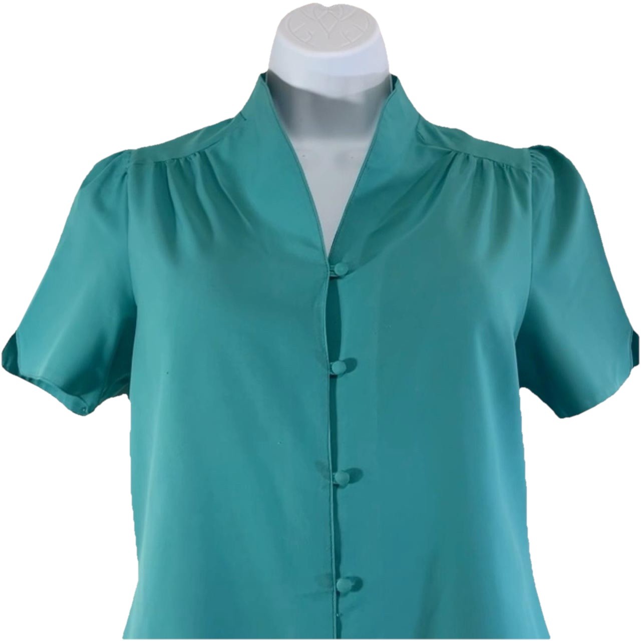 Vintage 70s 80s Lady Arrow Blouse Teal Button Down Shirt Western USA Retro 1980s