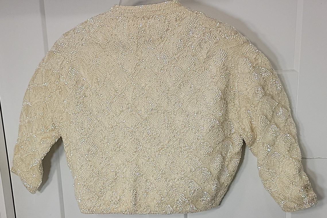 1960 Express Hong Kong Sequin Wool Cardigan Sweater Empress Hong Kong Rare VTG