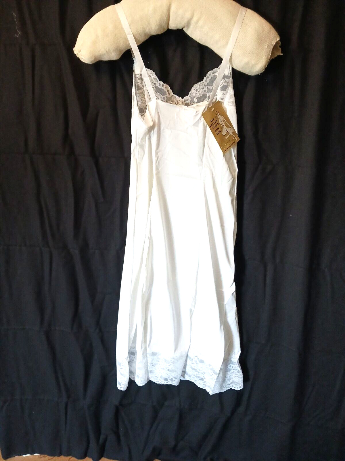 Vintage Slip Nightgown Lingerie Lace Nylon Sz S 32 Bust White 1960s NOS