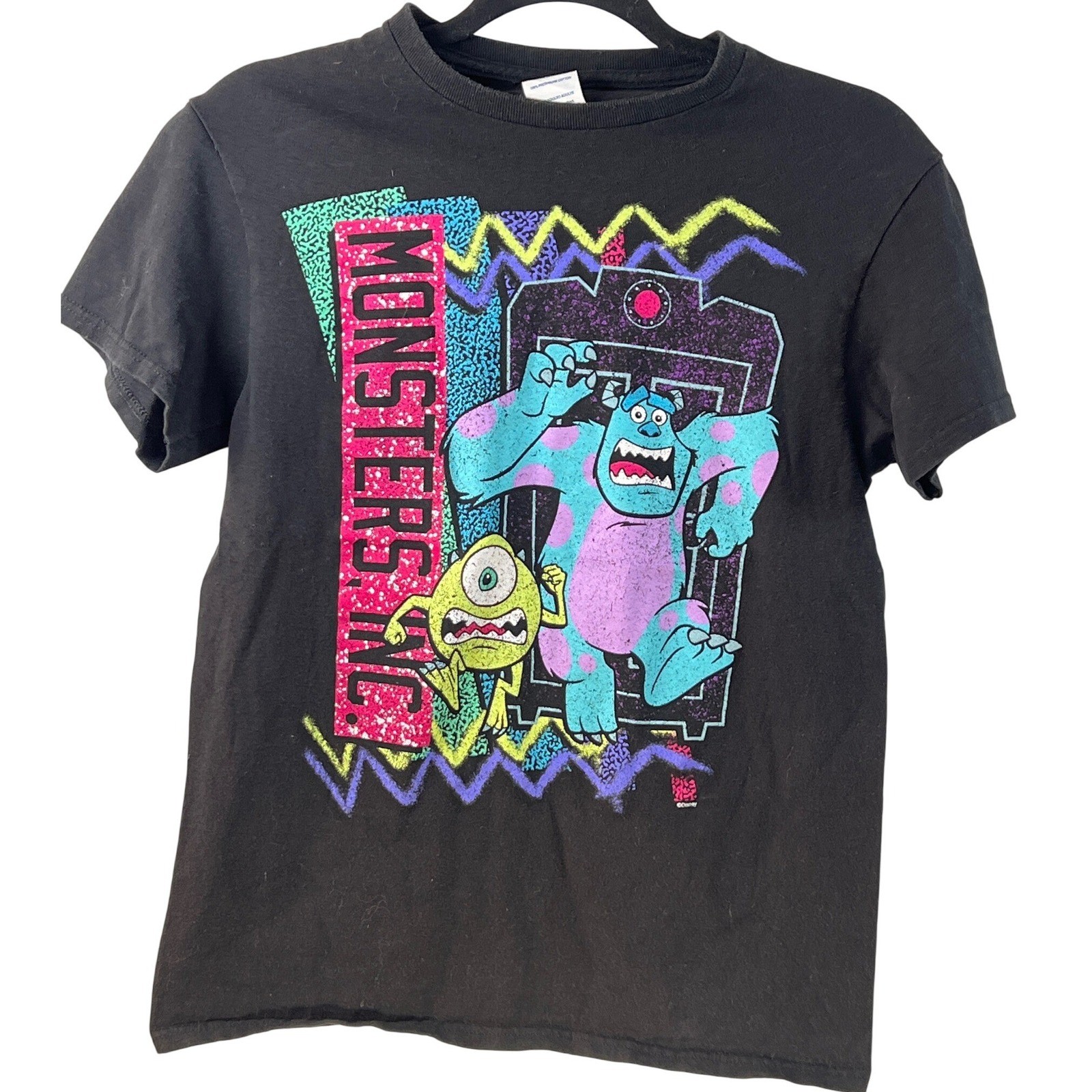 Monster Inc. Vintage Retro Black Bright Graphic T-Shirt Women’s Sm Character Y2K